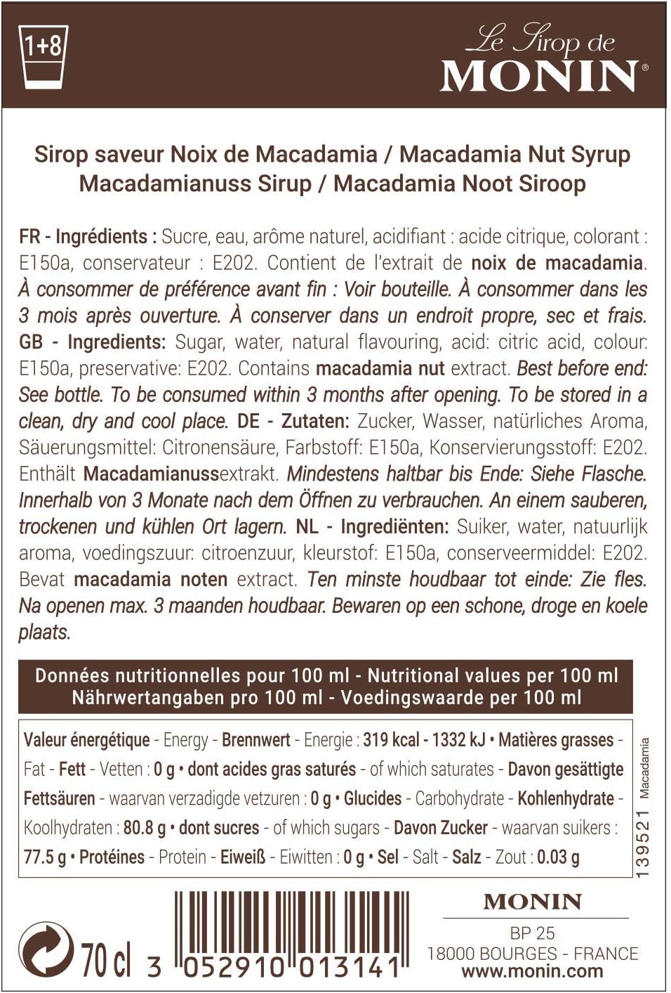 MONIN Macadamianusssirup 700 ml 4