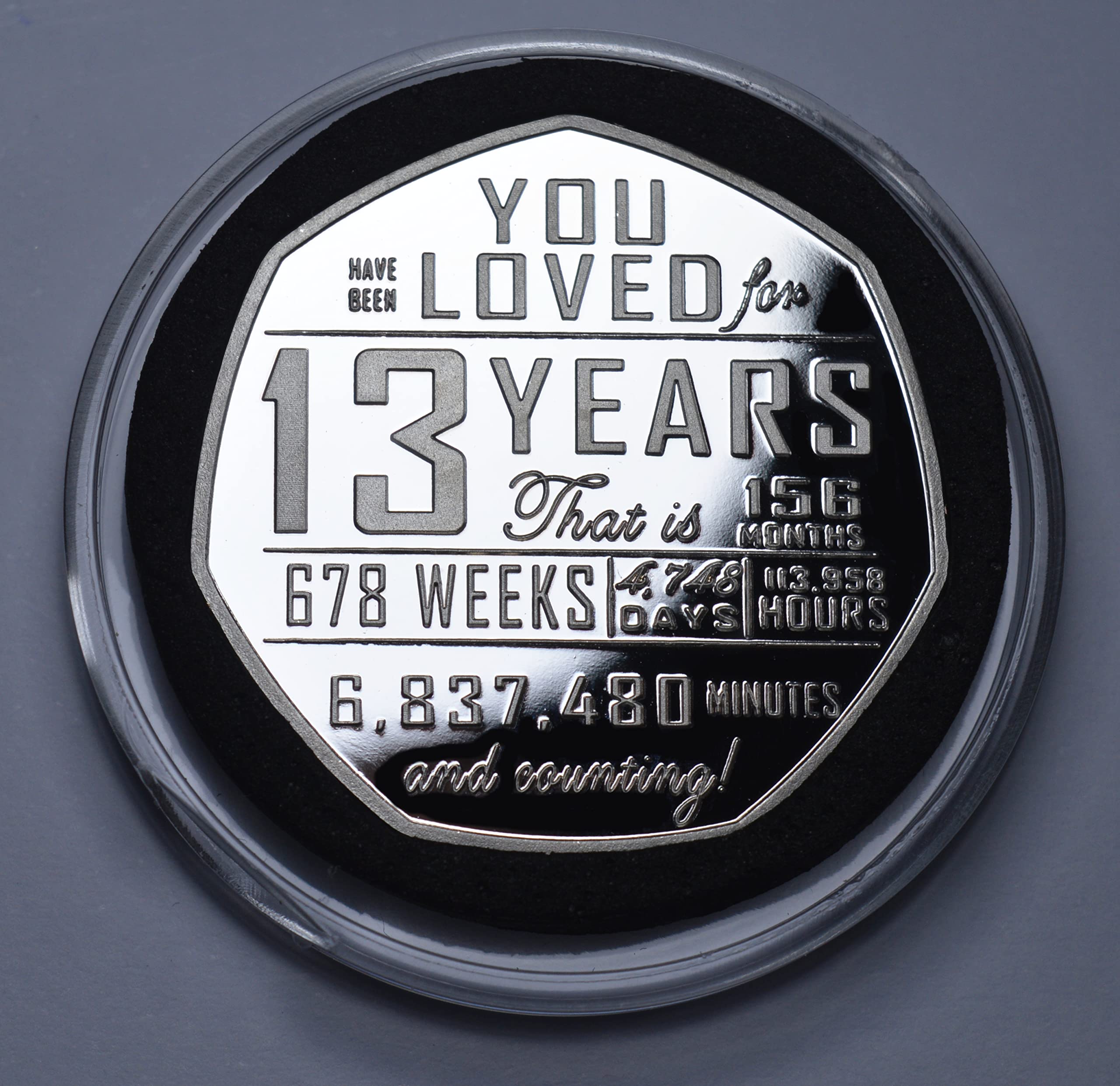 13th Birthday Silver Commemorative Coin - .999 Silver Plated, 27mm Diameter in Capsule 9