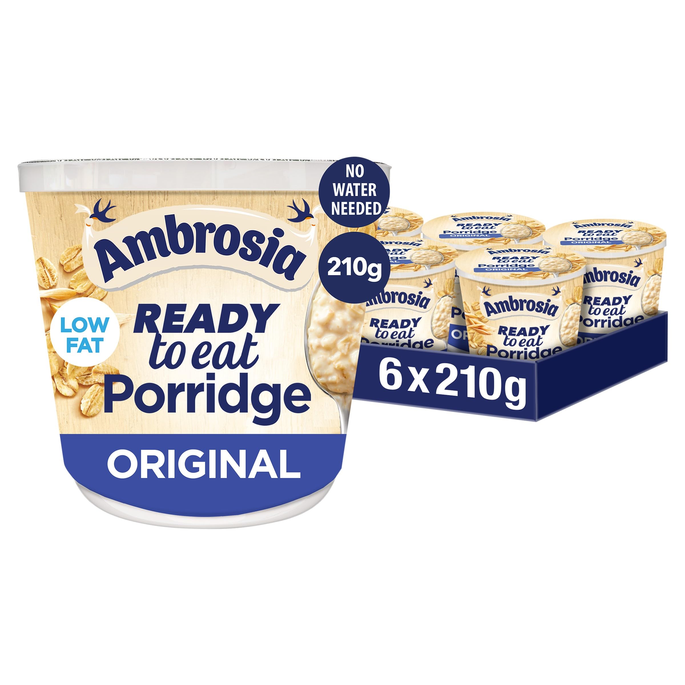 Ambrosia Original Ready to Eat Porridge Pots - British Wholegrain Oats | 210g Pots (6 Pack) 1