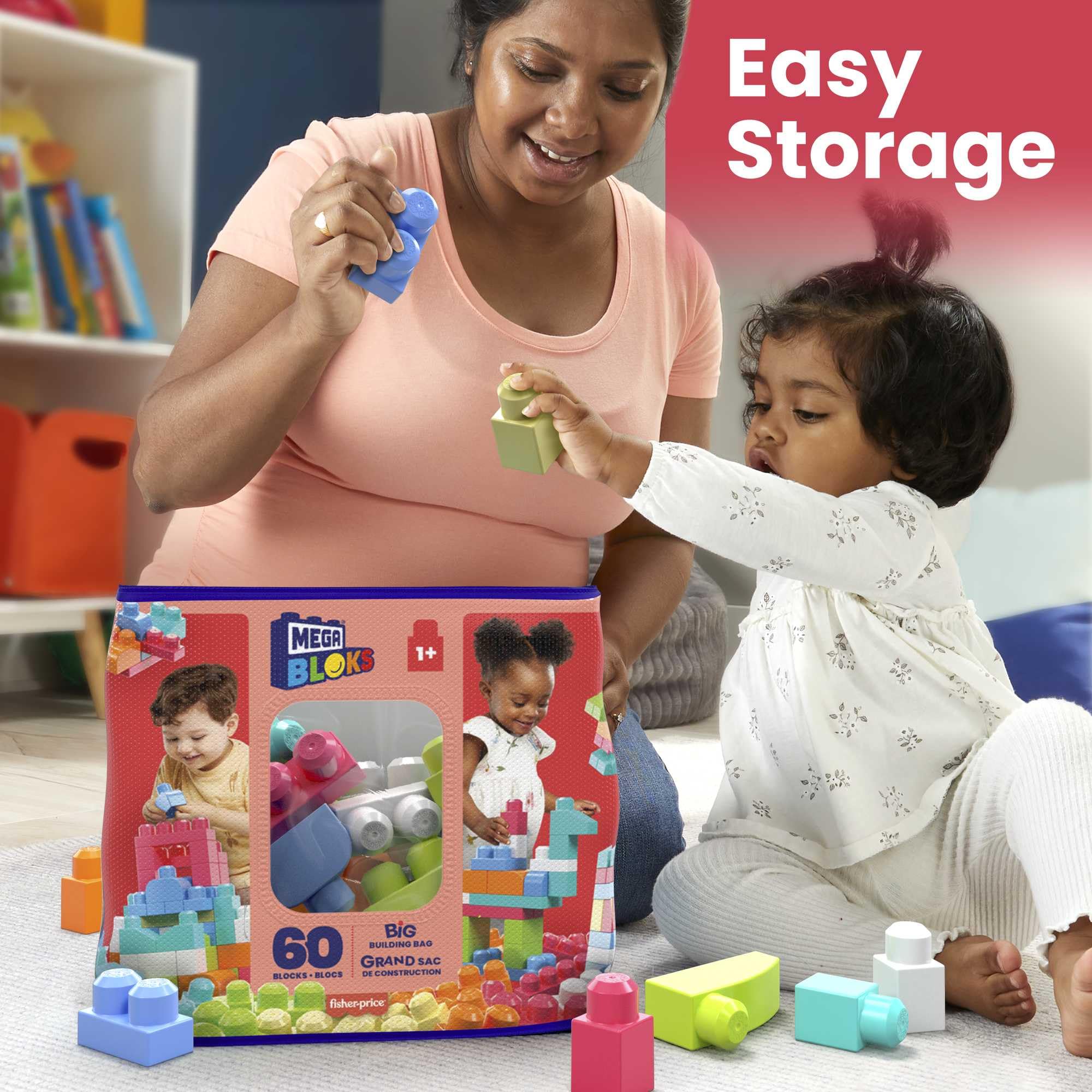 MEGA BLOKS Große Bautasche – 60-teiliges Bauset für Kinder ab 1 Jahr 5