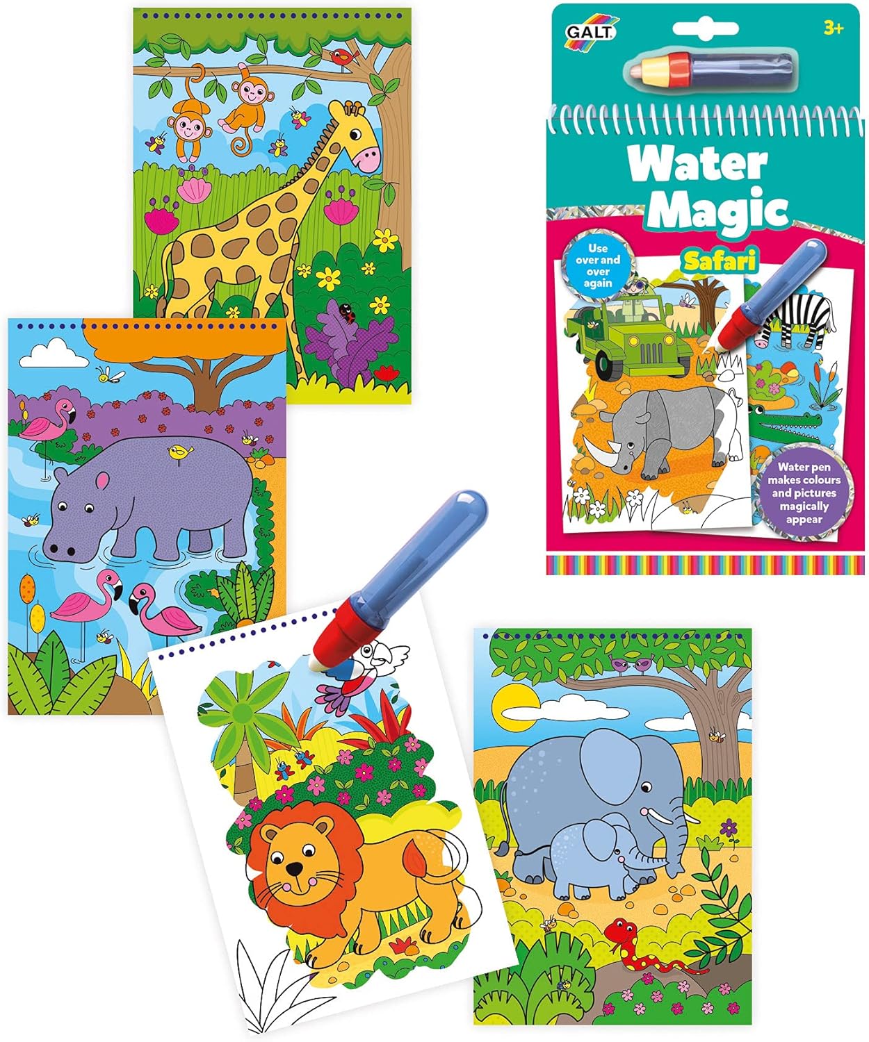 Galt Water Magic Safari - Reusable Water Reveal Colouring Book for Kids 3