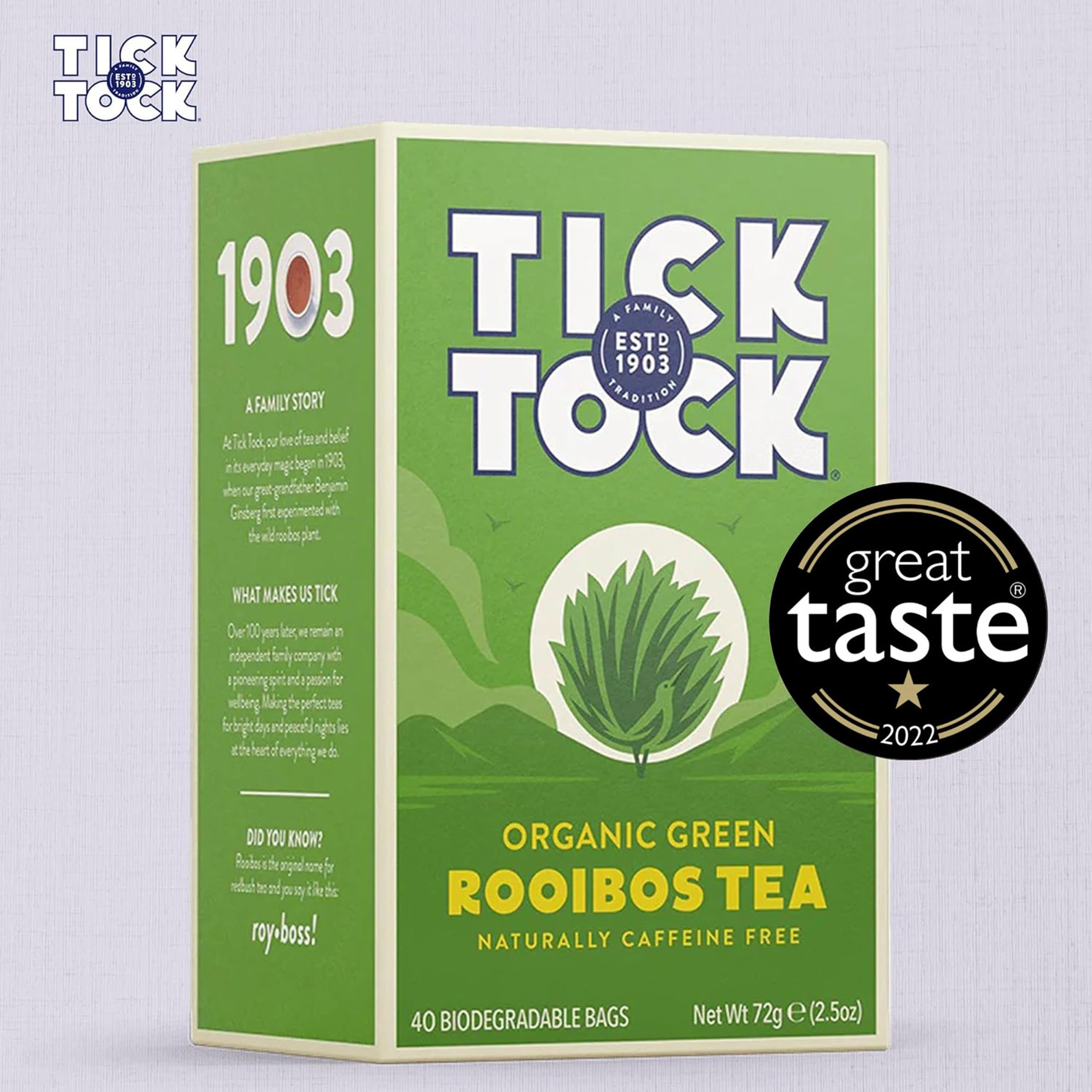 Tick Tock Organic Green Rooibos Tea Bags - Naturally Caffeine-Free, Biodegradable, 288g 7