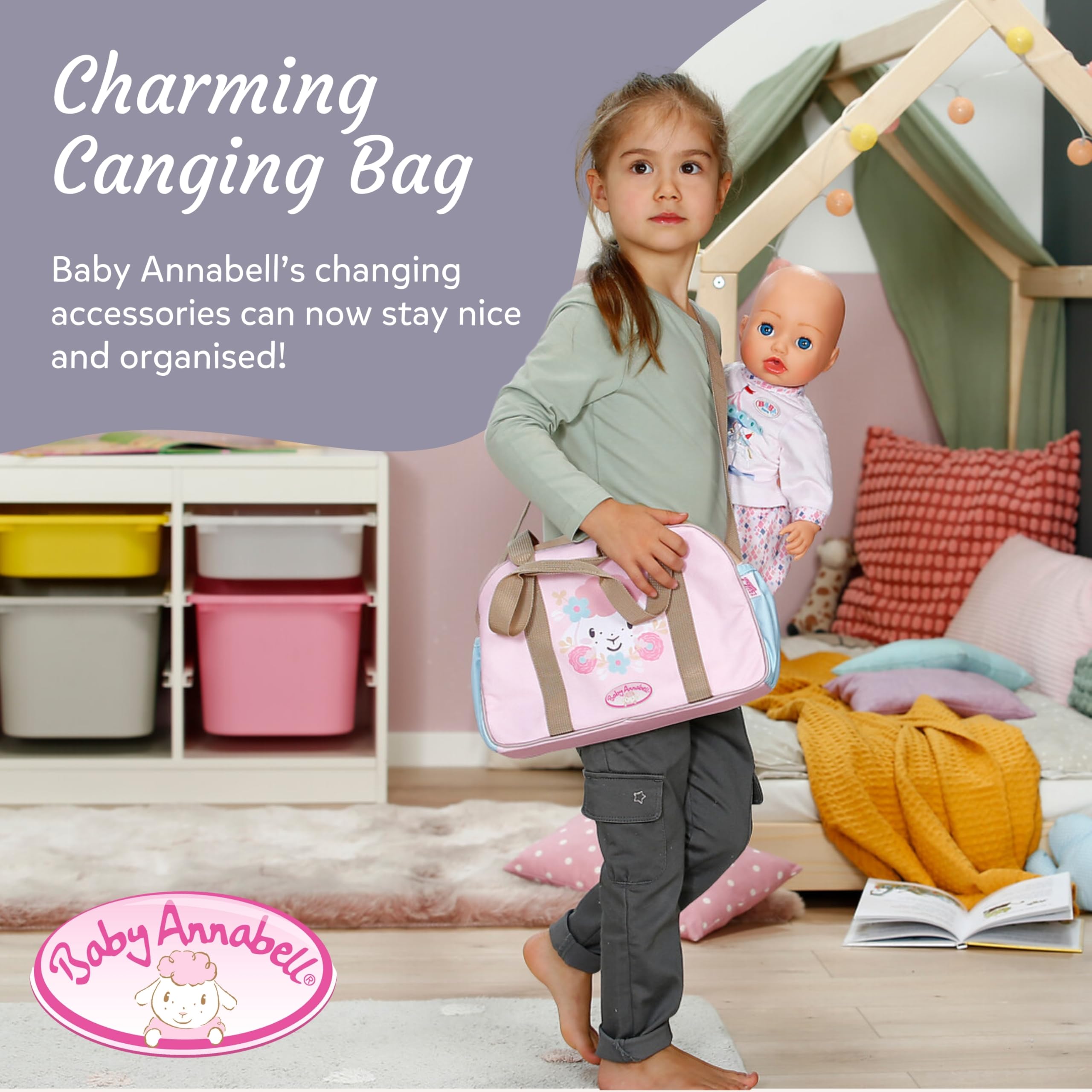 Baby Annabell Changing Bag - Includes Mat, Diaper & Lotion Bottle | Rose Color | Fits 36cm & 43cm Dolls