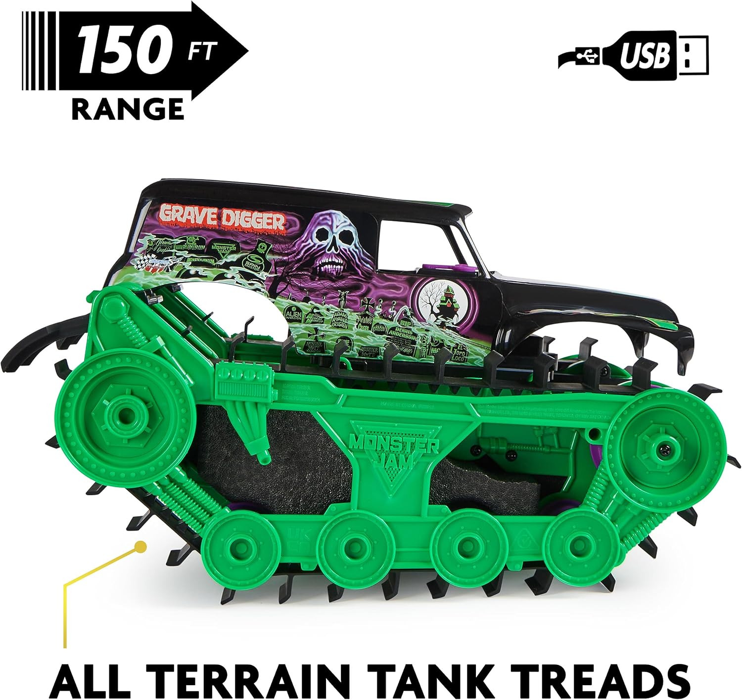 Monster Jam Grave Digger Trax - All-Terrain RC Vehicle for Kids 4+