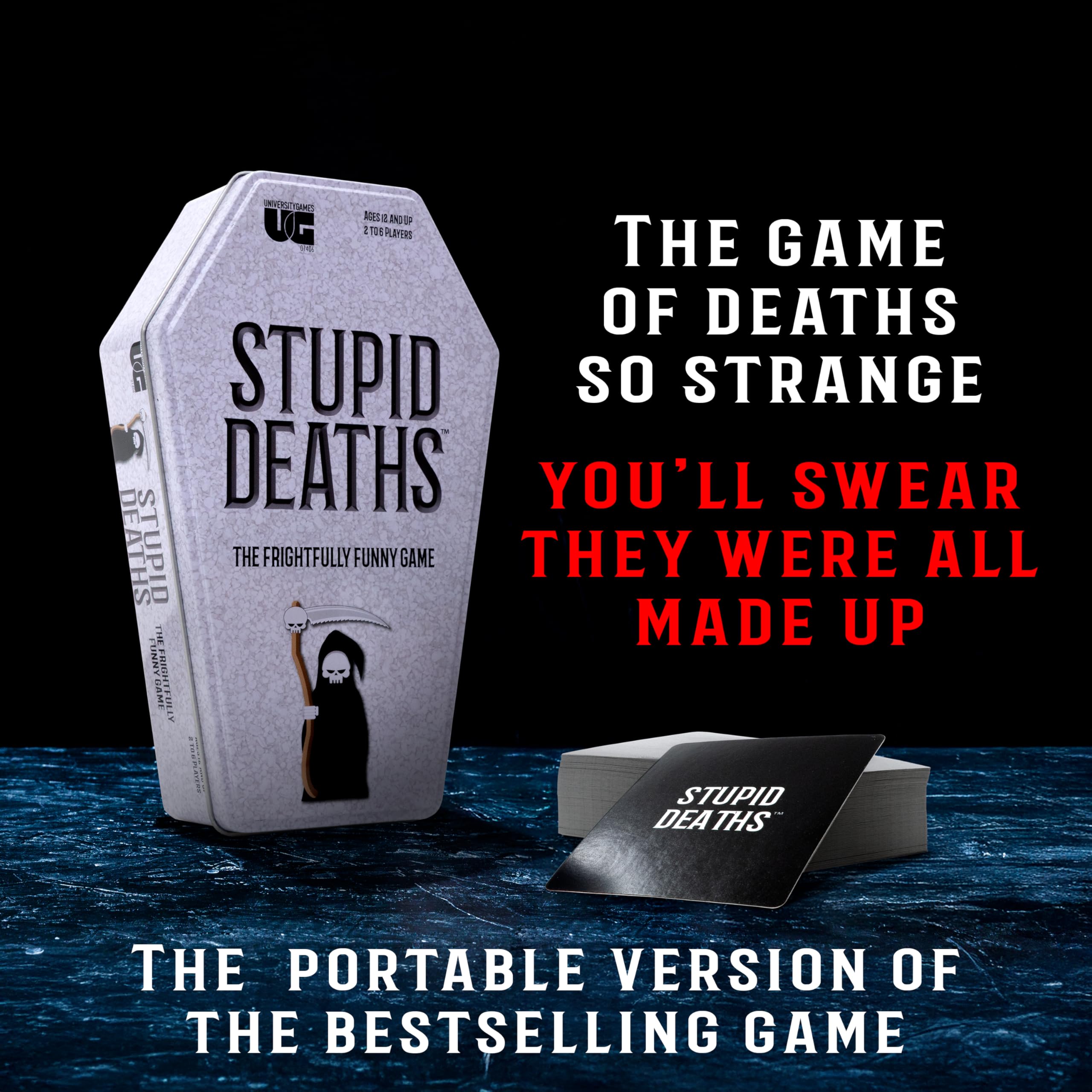 University Games Stupid Deaths Coffin Tin Card Game 01406