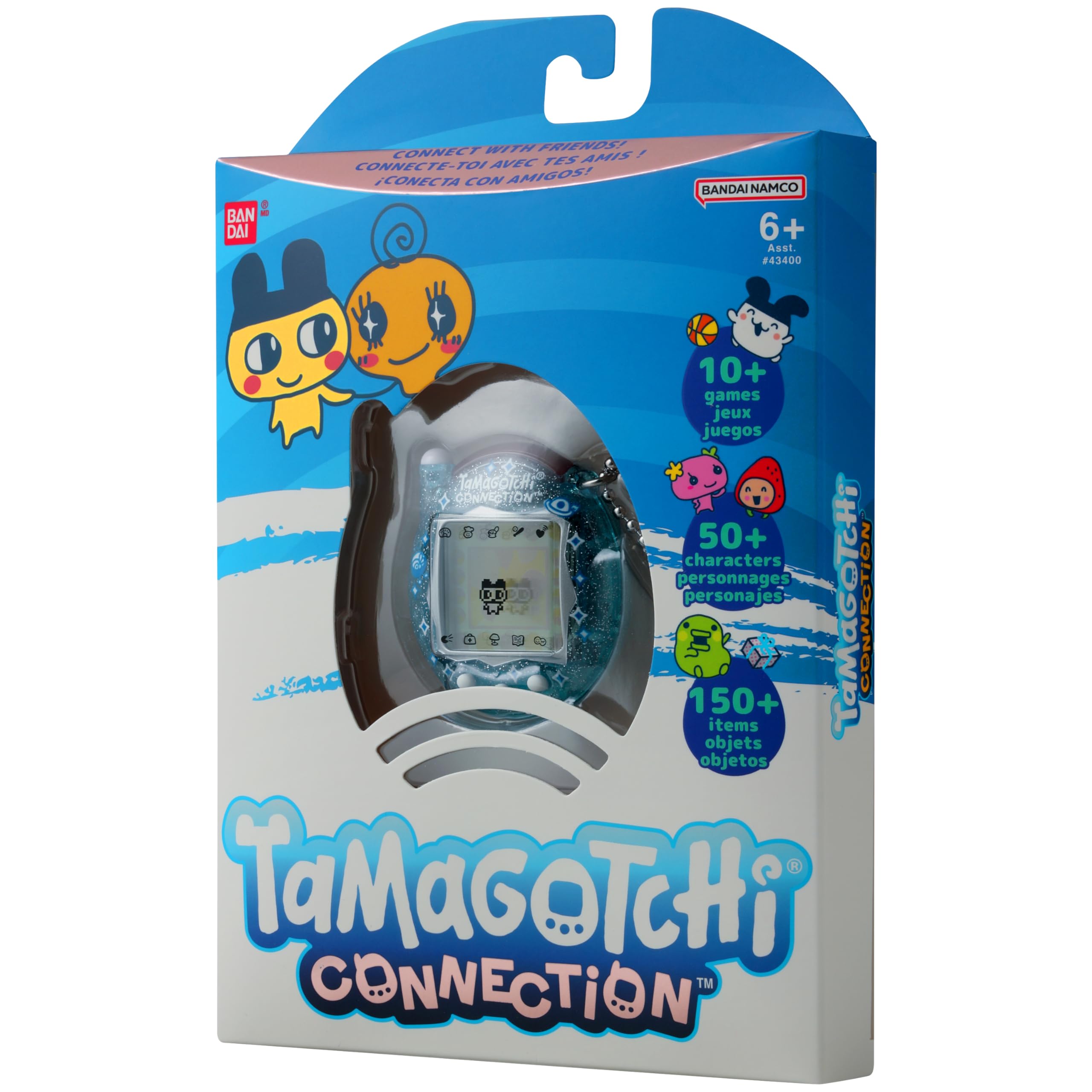 Tamagotchi Connection Digital Pet - Blue Glitter Shell with Infrared Connection for Kids 8+ 7