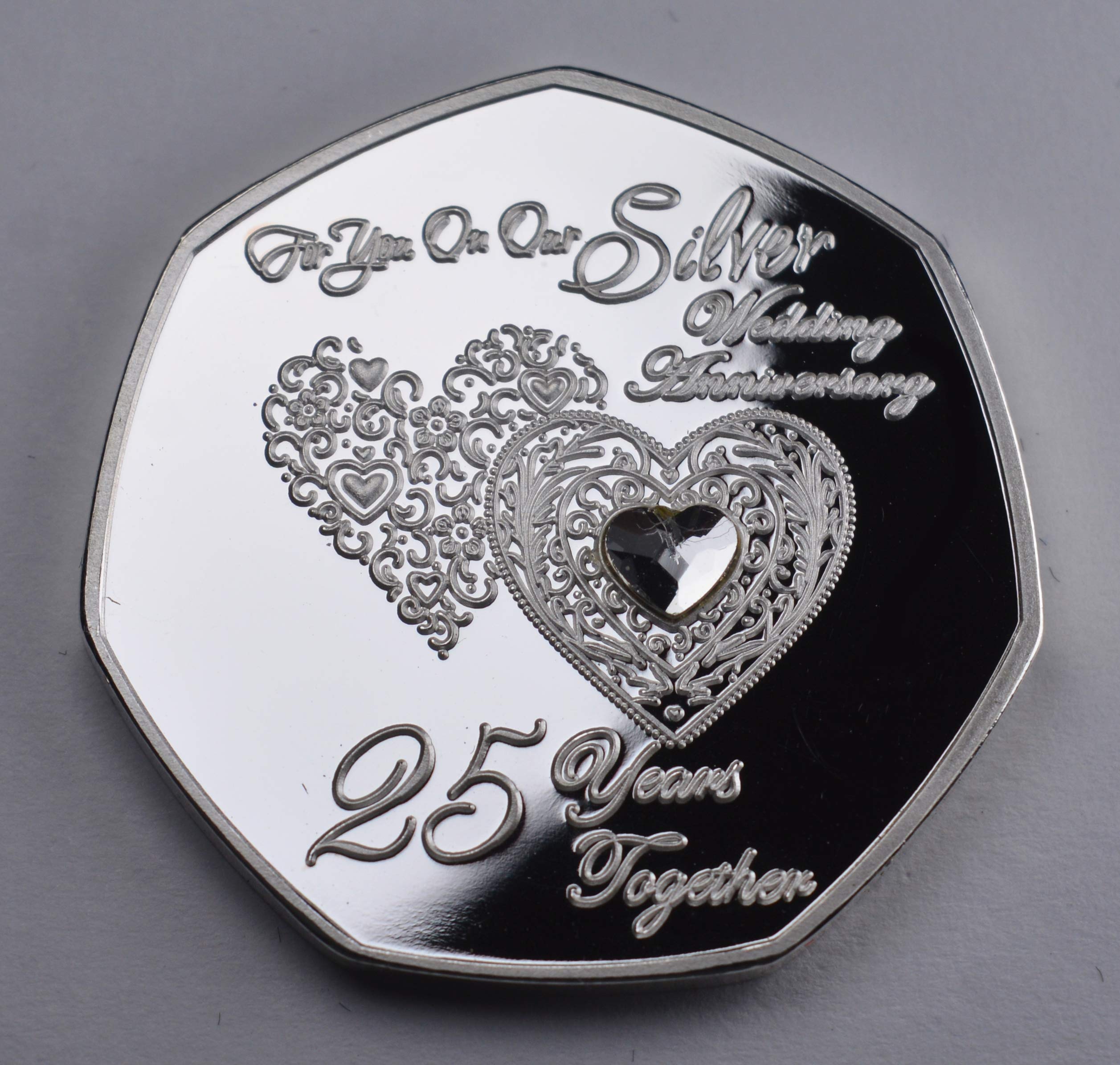 The Commemorative Coin Company 25th Wedding Anniversary Silver Plated Coin Set with Diamante Gemstone 8