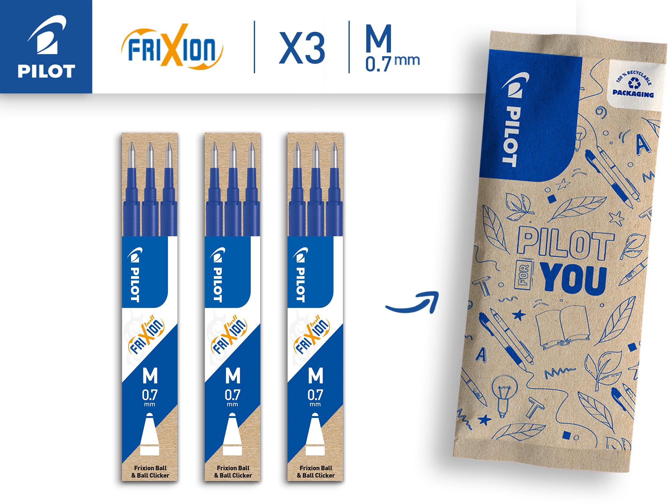 PILOT FriXion Erasable Rollerball Pen Refill - 0.7mm Tip, 0.4mm Line, Blue Ink | 9 Count 2