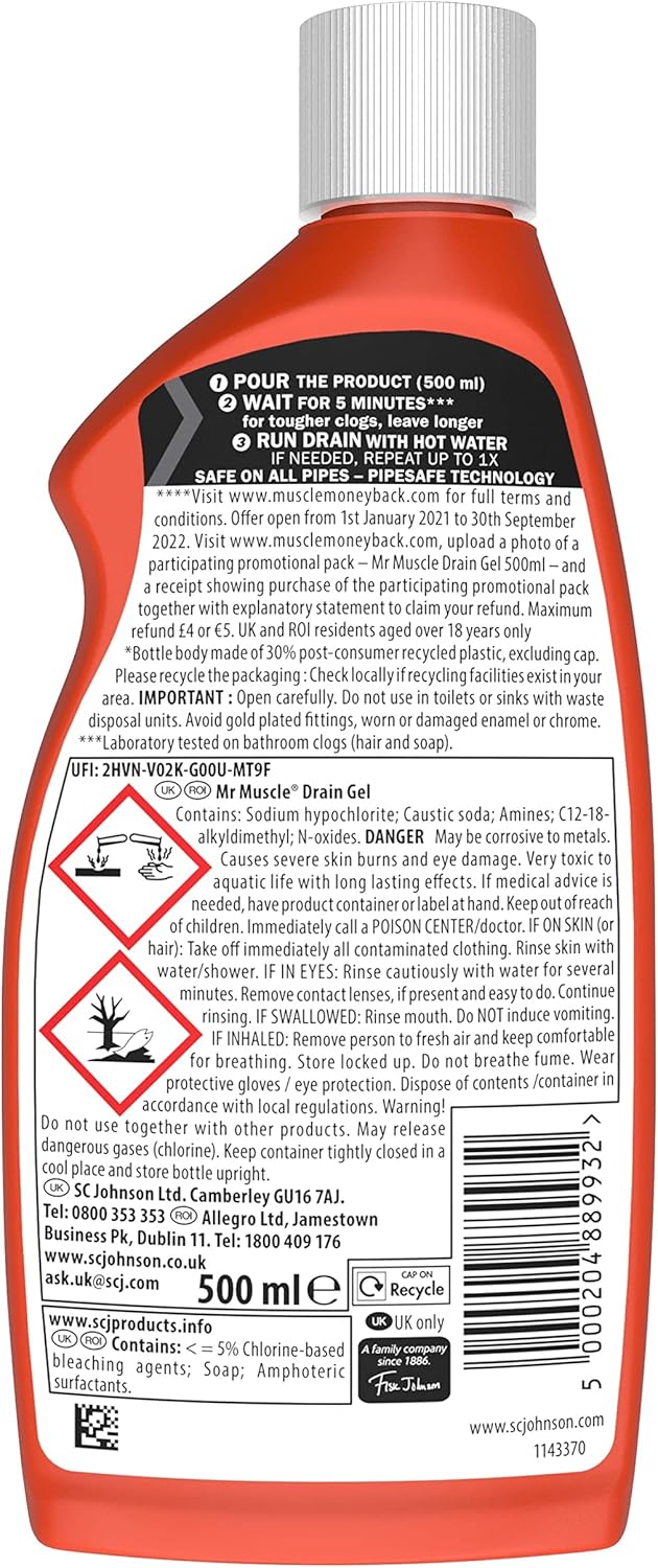 Mr Muscle - Power Gel Drain Unblocker 500ml 5