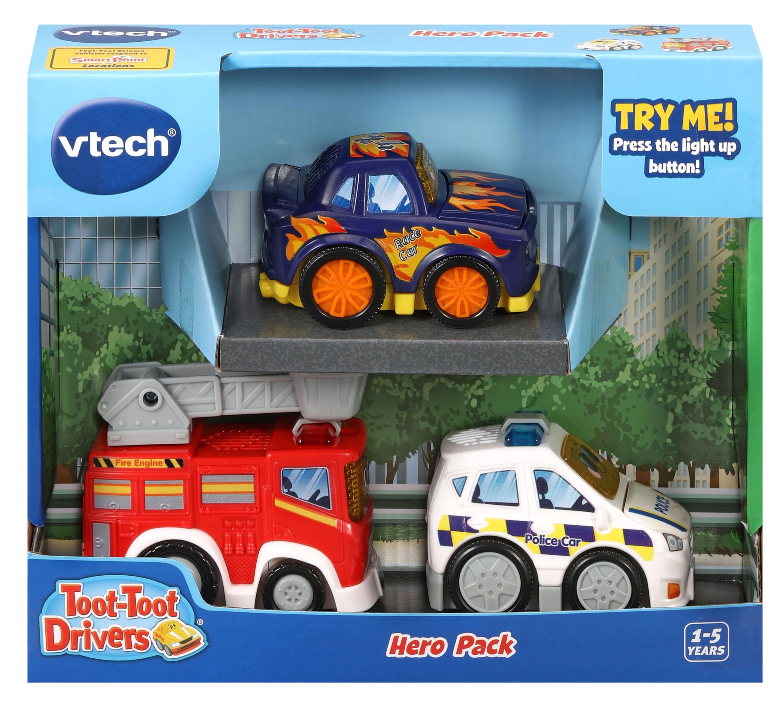 VTech Toot-Toot Drivers 3 Car Pack - Fire Engine, Police Car & Racer with Lights, Sounds & Songs