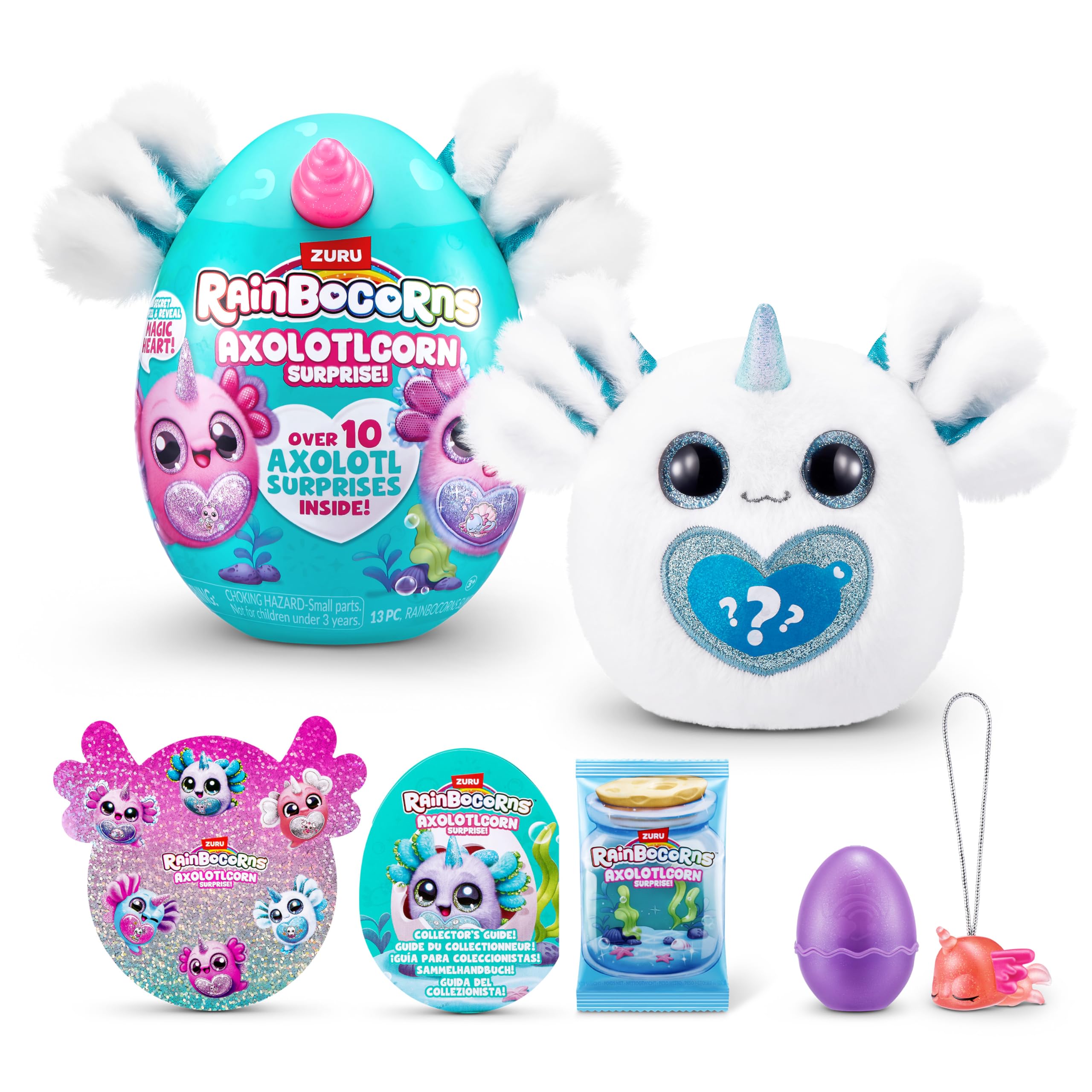 Rainbocorns Axolotlcorn Surprise by ZURU - Collectible Plush Toy with Magic Heart Reveal, Icepuff