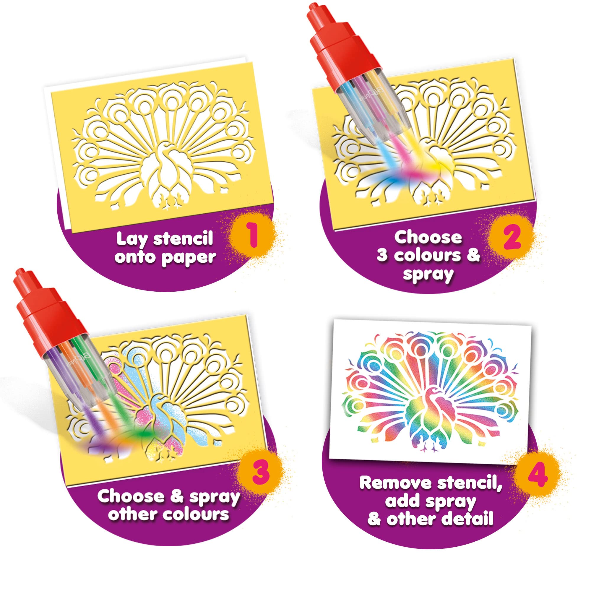 John Adams BLOPENS Rainbow Set - 6 Colour Spray Drawing Kit with Stencils 8