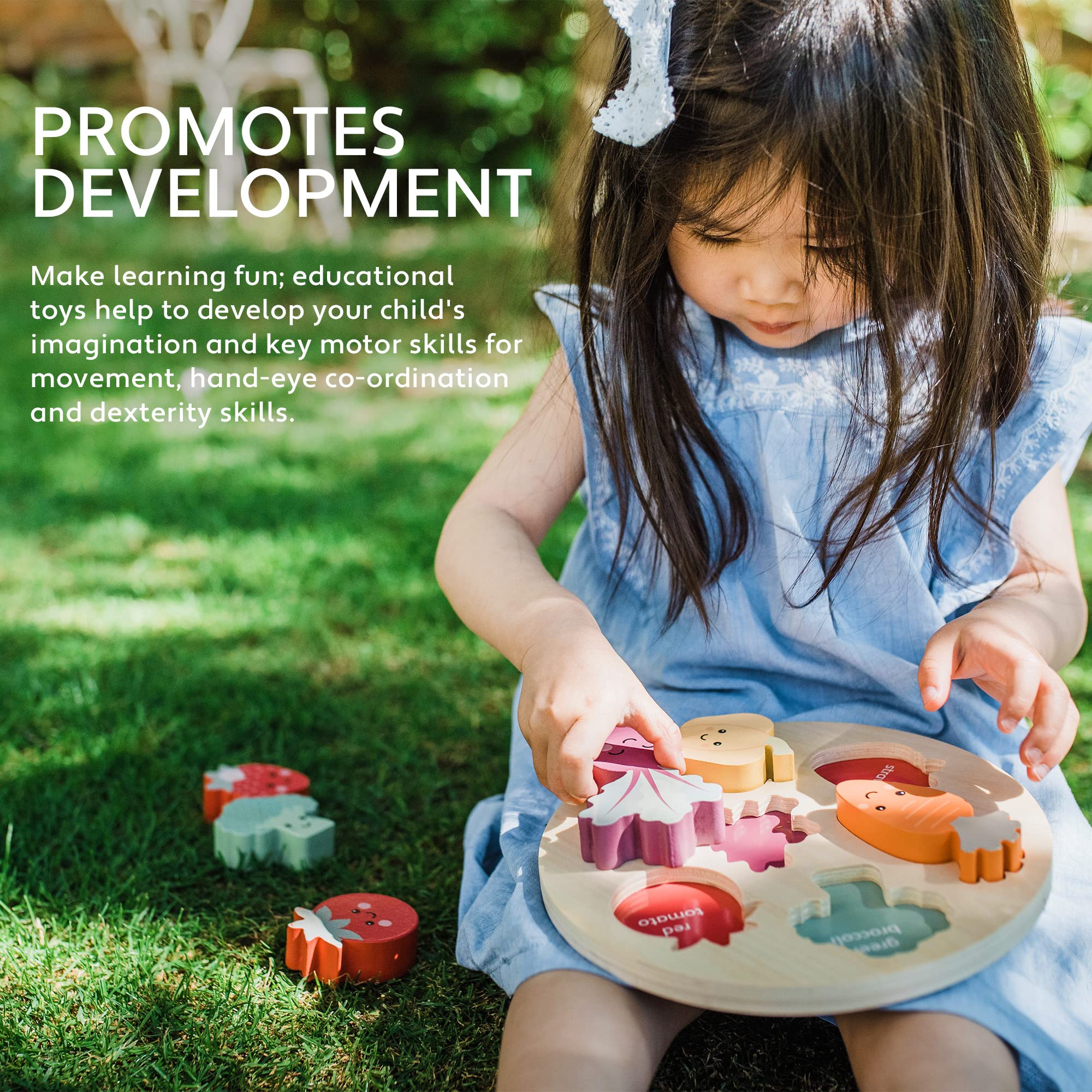 Happy Veggies Wooden Puzzle Board - Educational Shape Sorting Toy for Toddlers 18M+ 9