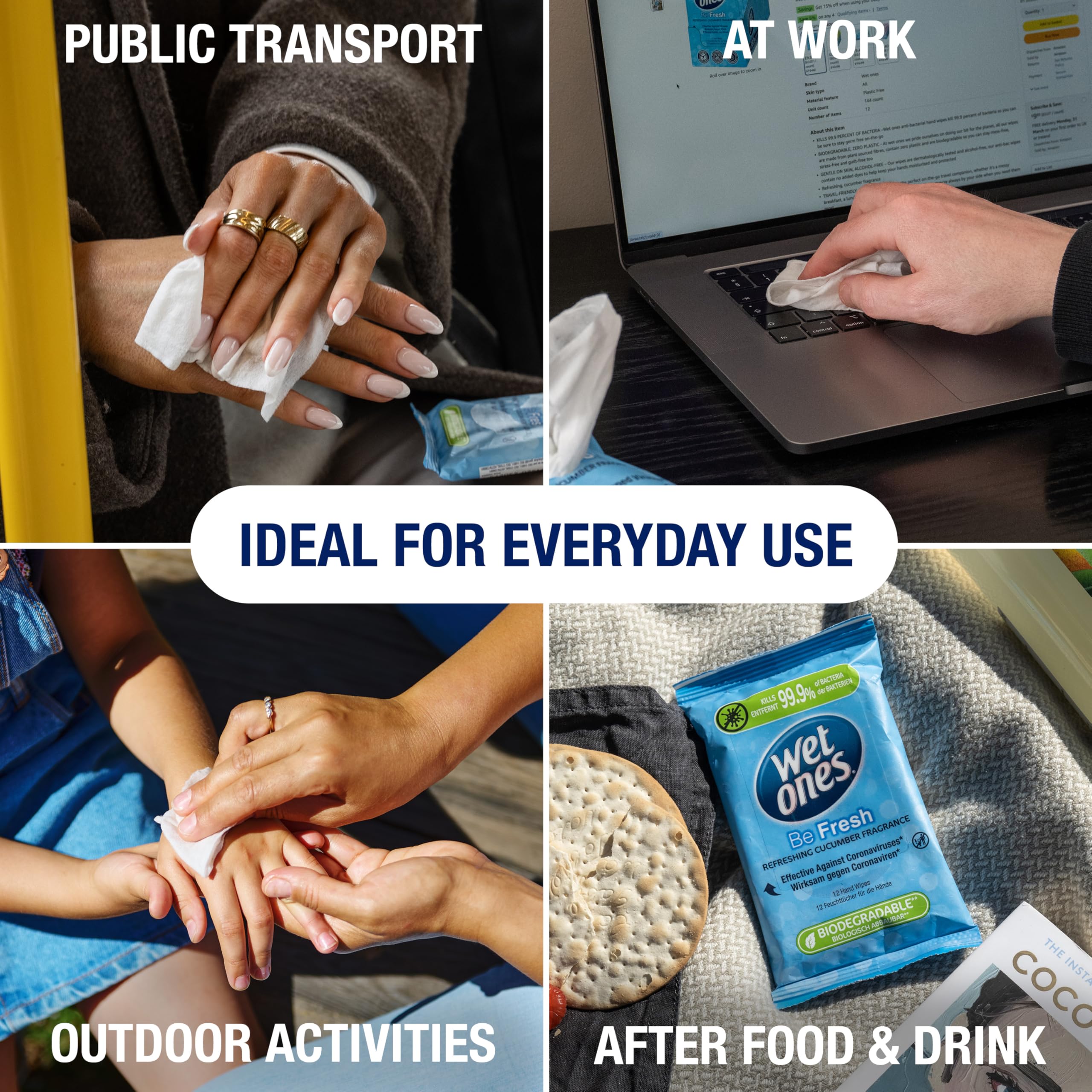 Wet Ones - Be Fresh Antibacterial Pocket Hand Wipes - Plastic Free, Biodegradable - 12 Packs x 12 Wipes (144 Total) 6