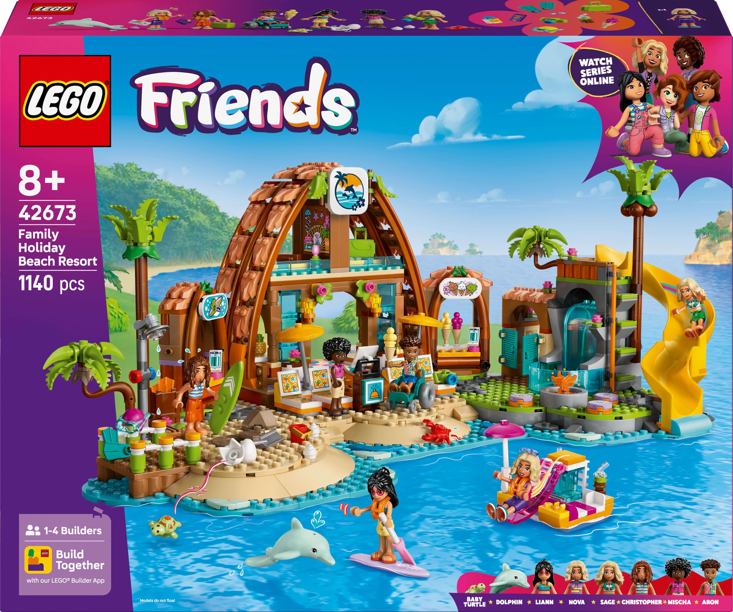 LEGO Friends Family Holiday Beach Resort Toy - 1140-Piece Playset with 6 Mini Dolls & Turtle Figure 4