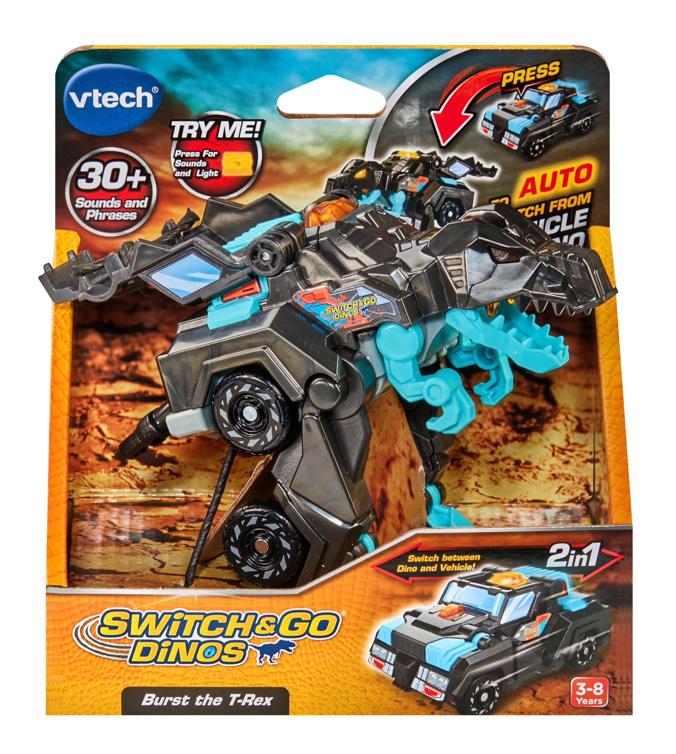VTech Switch & Go Dinos Burst the T-Rex - 2-in-1 Interactive Vehicle & T-Rex Toy for Kids 3