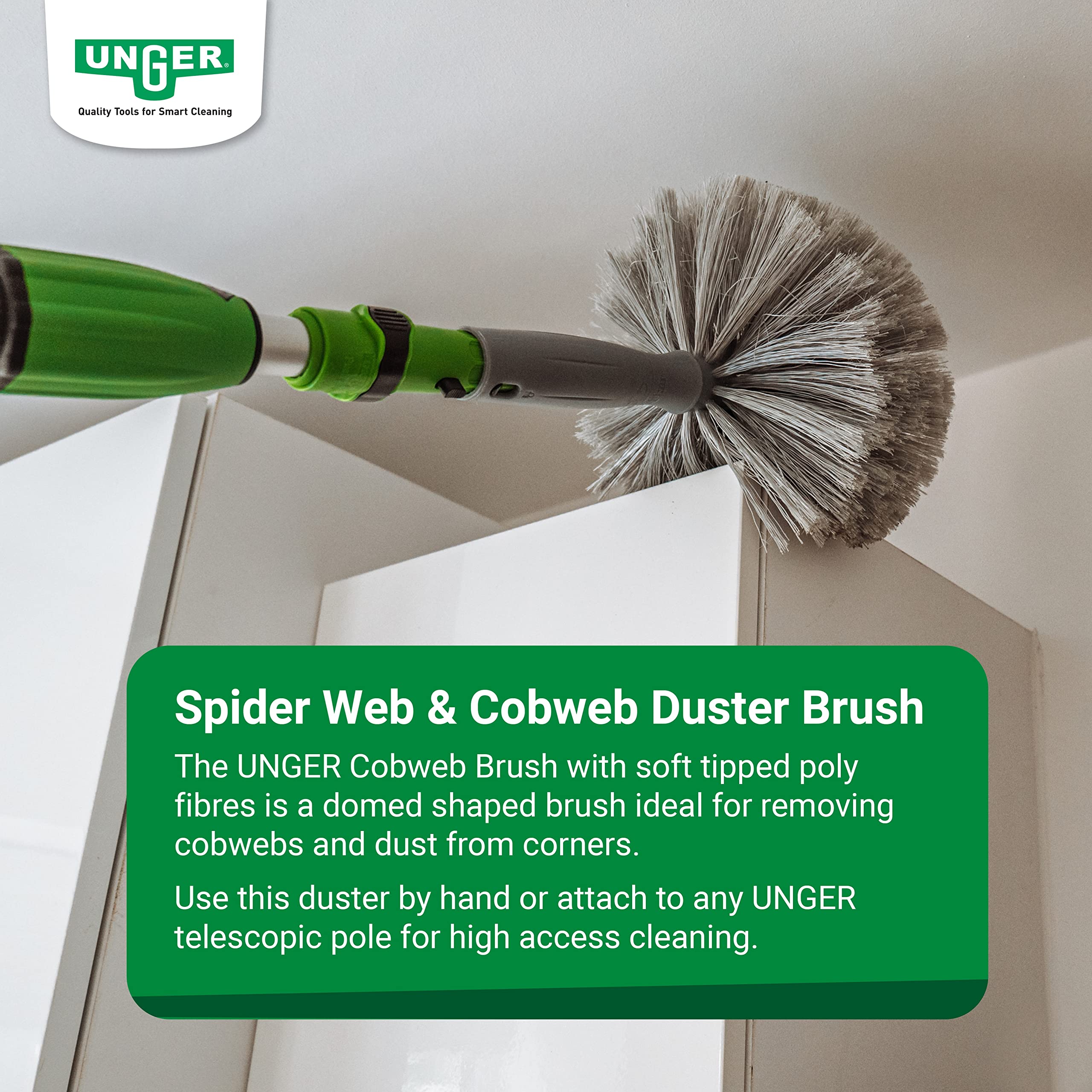 Unger StarDuster Cobweb Duster Brush - Domed Shape for Corners & Webs | Fits Unger Telescopic Poles