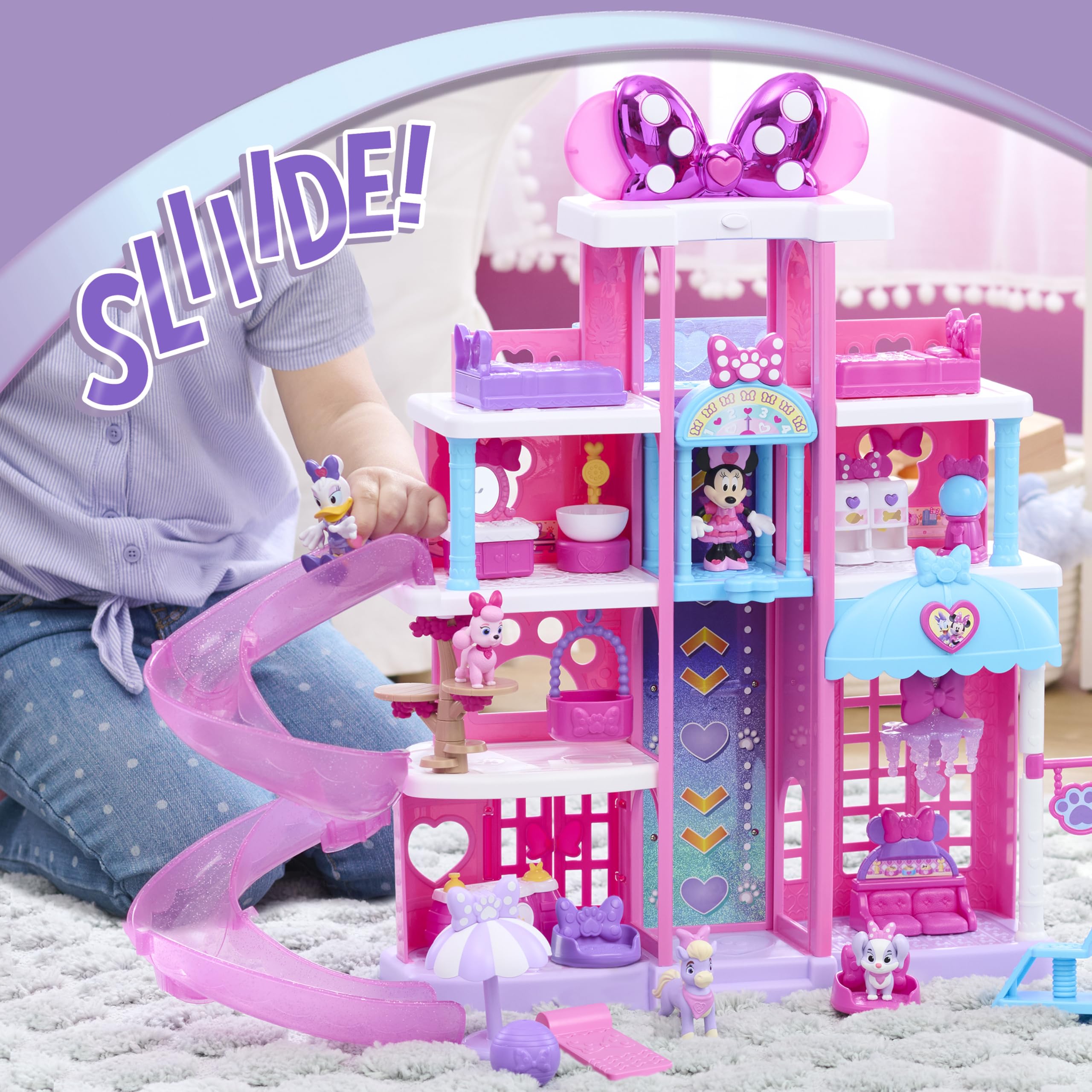Just Play Disney Jr. Minnie Mouse Pet Hotel Playset - 23-Piece Set | Light-Up Bow | Includes 5 Figures 3