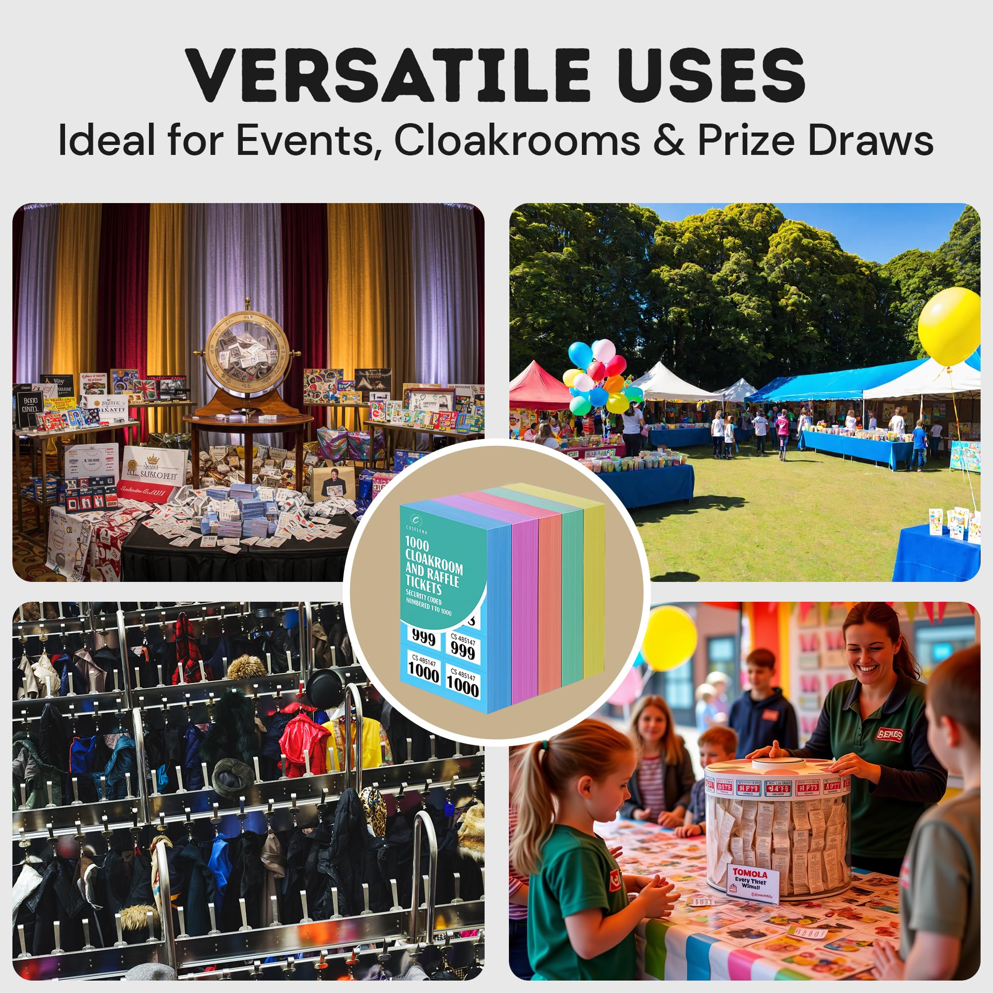 Coselena 5-Pack Numbered Cloakroom & Raffle Ticket Books – 1-1000, Assorted Colours 7