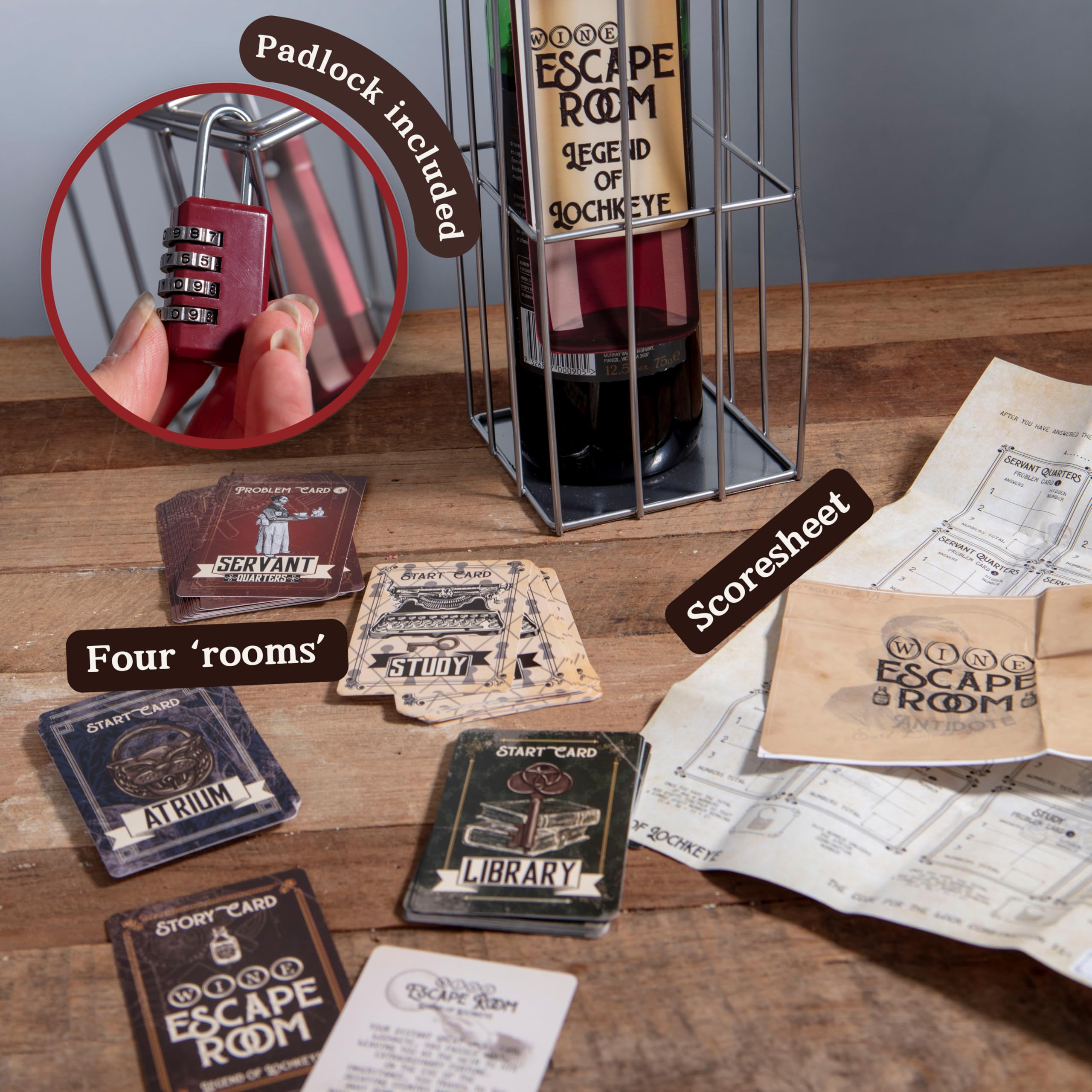 Boxer Gifts Wine Escape Room Game - Bottle Puzzle Box for Adults | Metal Cage | 54 Cards