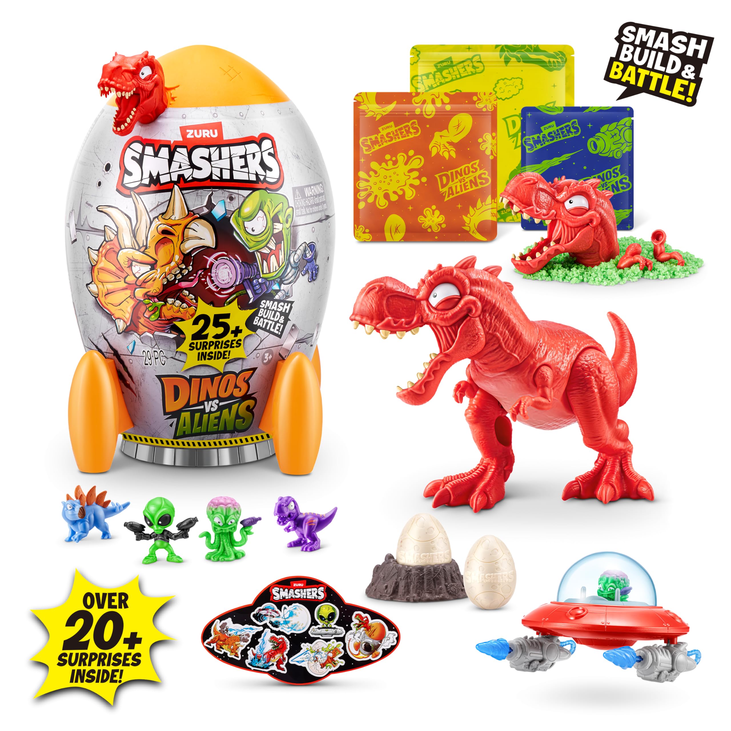 Smashers Dino vs Aliens Medium (T-REX) - Smashable Egg Toy with 20+ Surprises for Kids 7