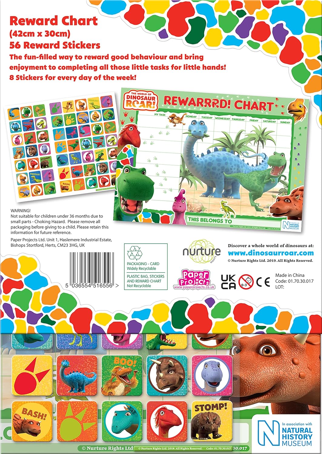 Dinosaur Roar Reward Chart - Reusable Foil Stickers & Wipe-Clean A3 Learning Chart