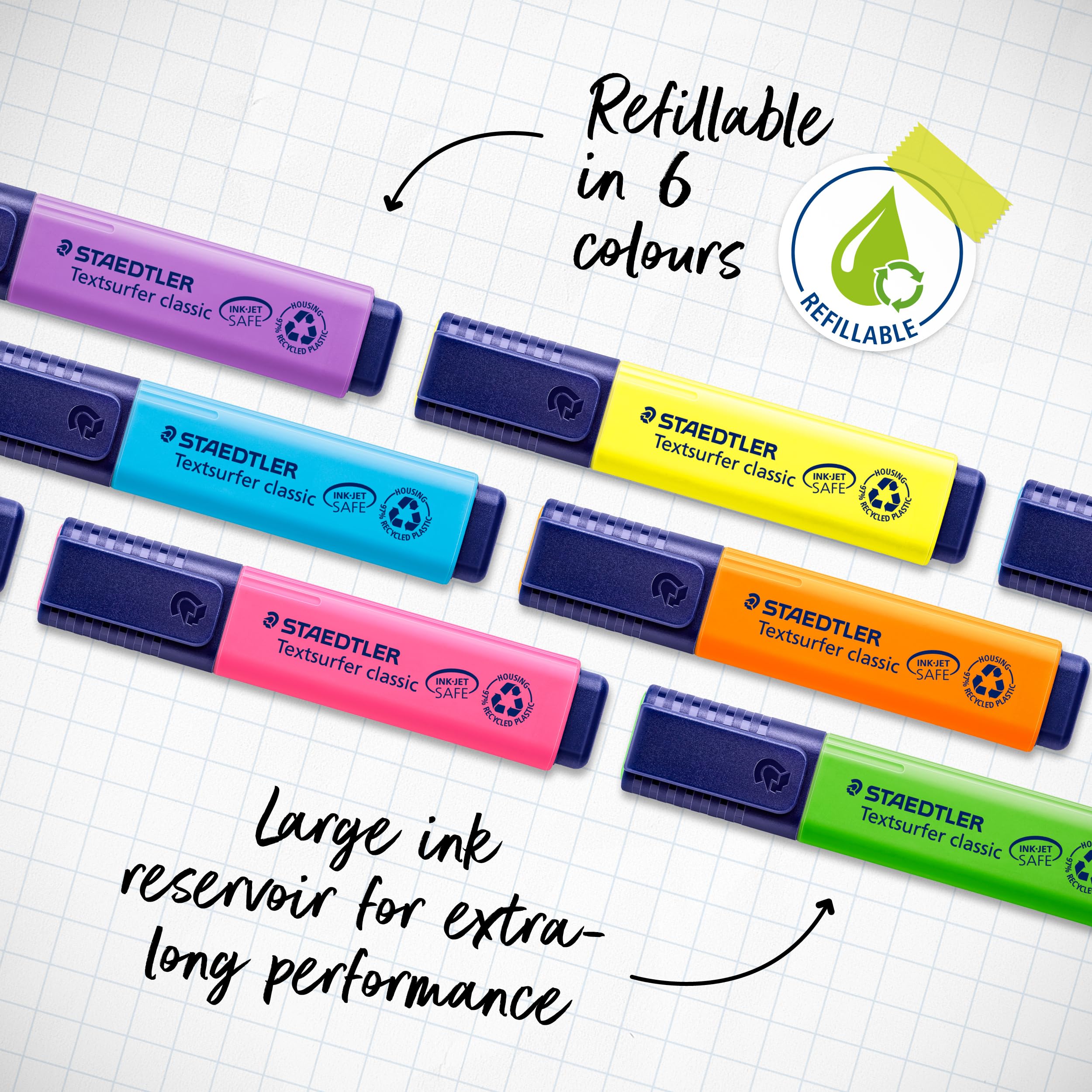 STAEDTLER Textsurfer Classic Highlighter - Assorted Colours (6 Count) | InkJet Safe, Chisel Tip 7
