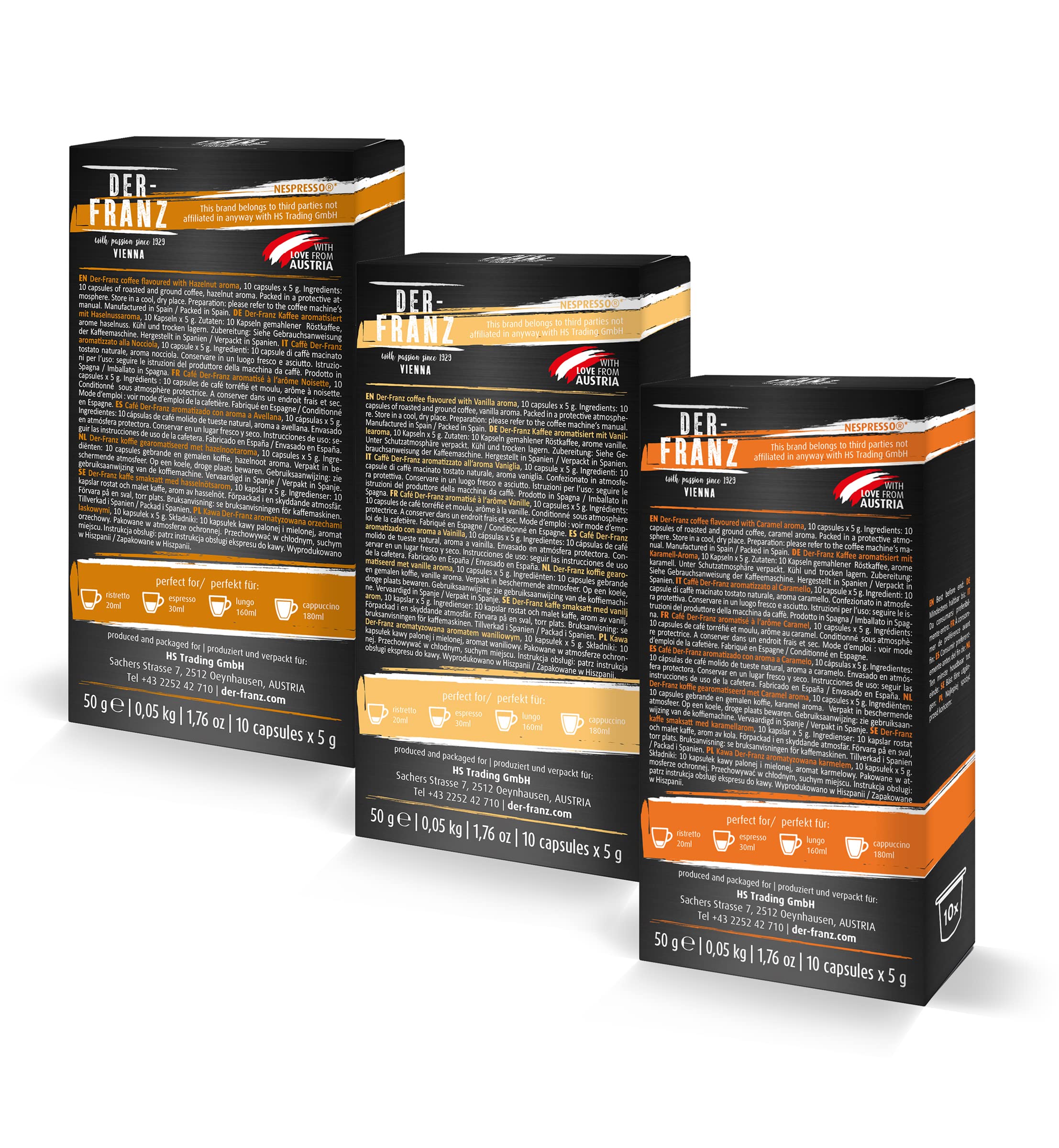 Der-Franz Hazelnut, Vanilla and Caramel Flavored Coffee Capsules, 120 Count (12x10) - Nespresso Compatible 9