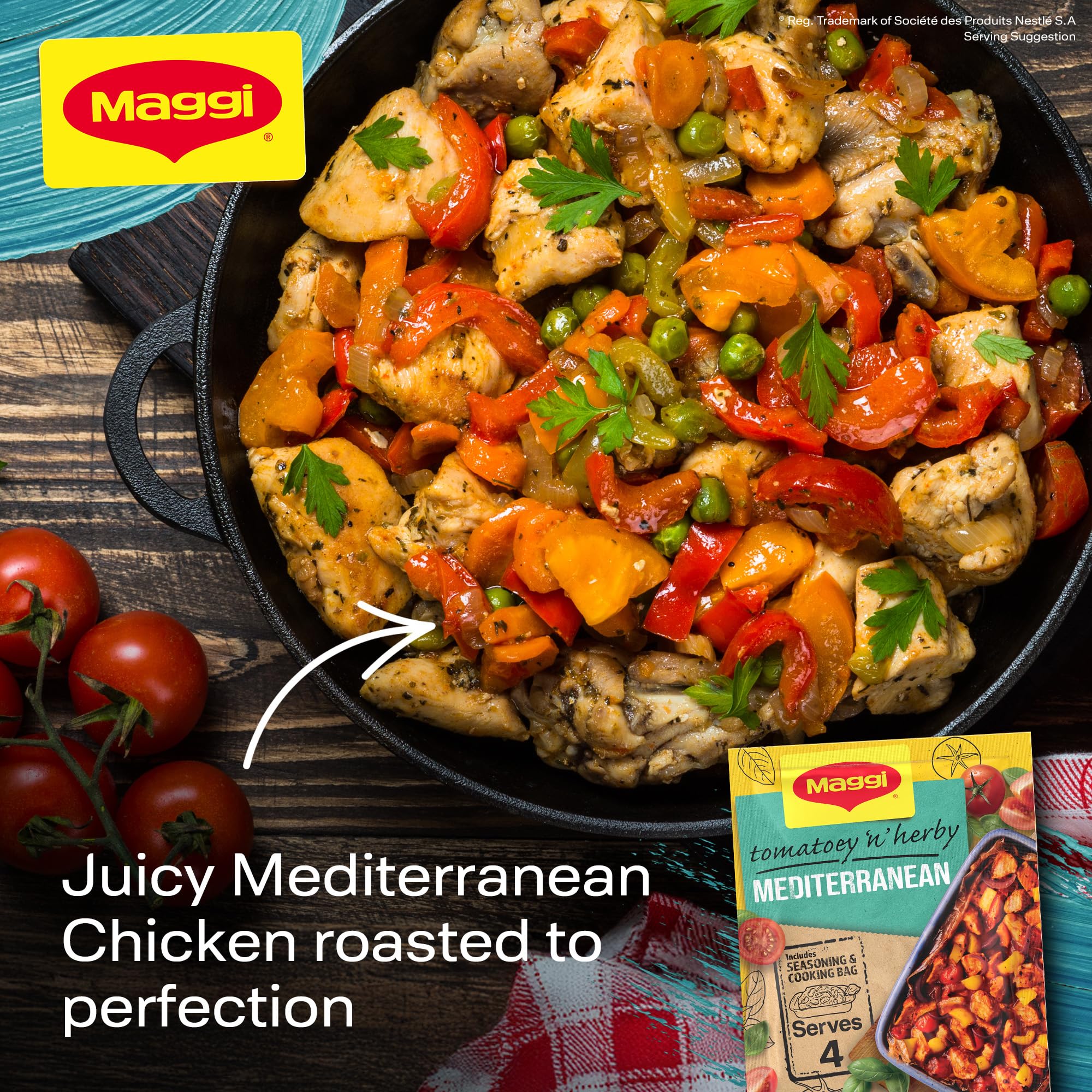 MAGGI So Juicy Chicken Mediterranean Recipe Mix (37g Sachet) with Cooking Bag 3