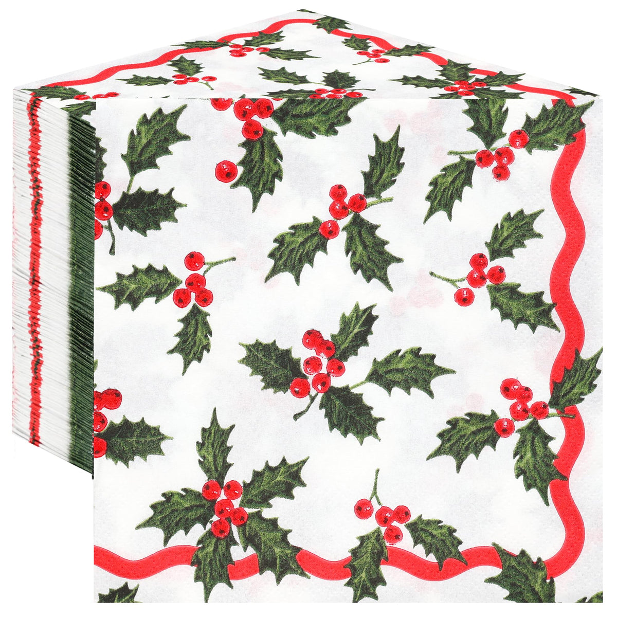 Talking Tables Christmas Paper Napkins - 100 Pack, Holly Design, 33cm