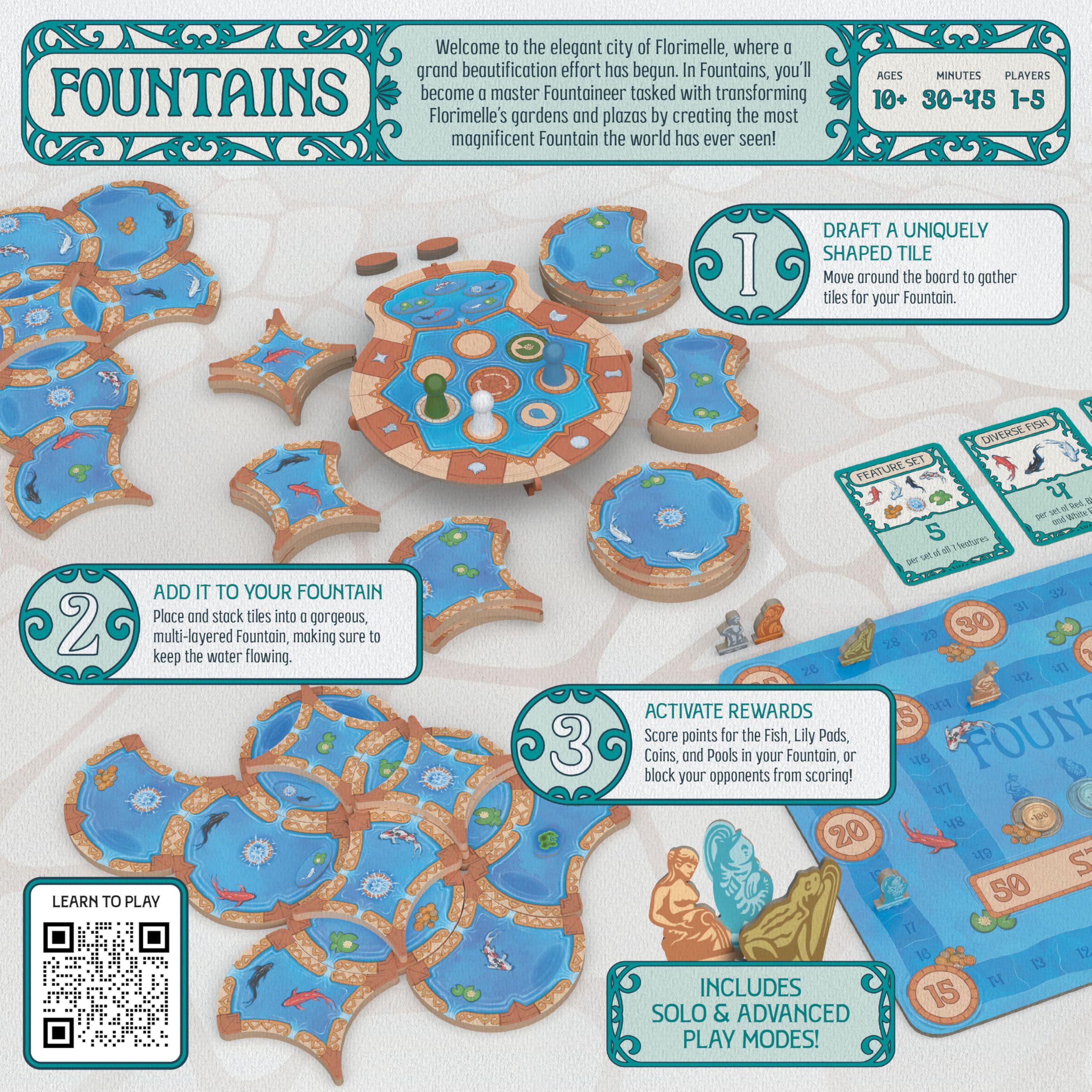USAopoly Fountains Board Game | Ages 10+ | 1-5 Players | 30-45+ Minutes 8