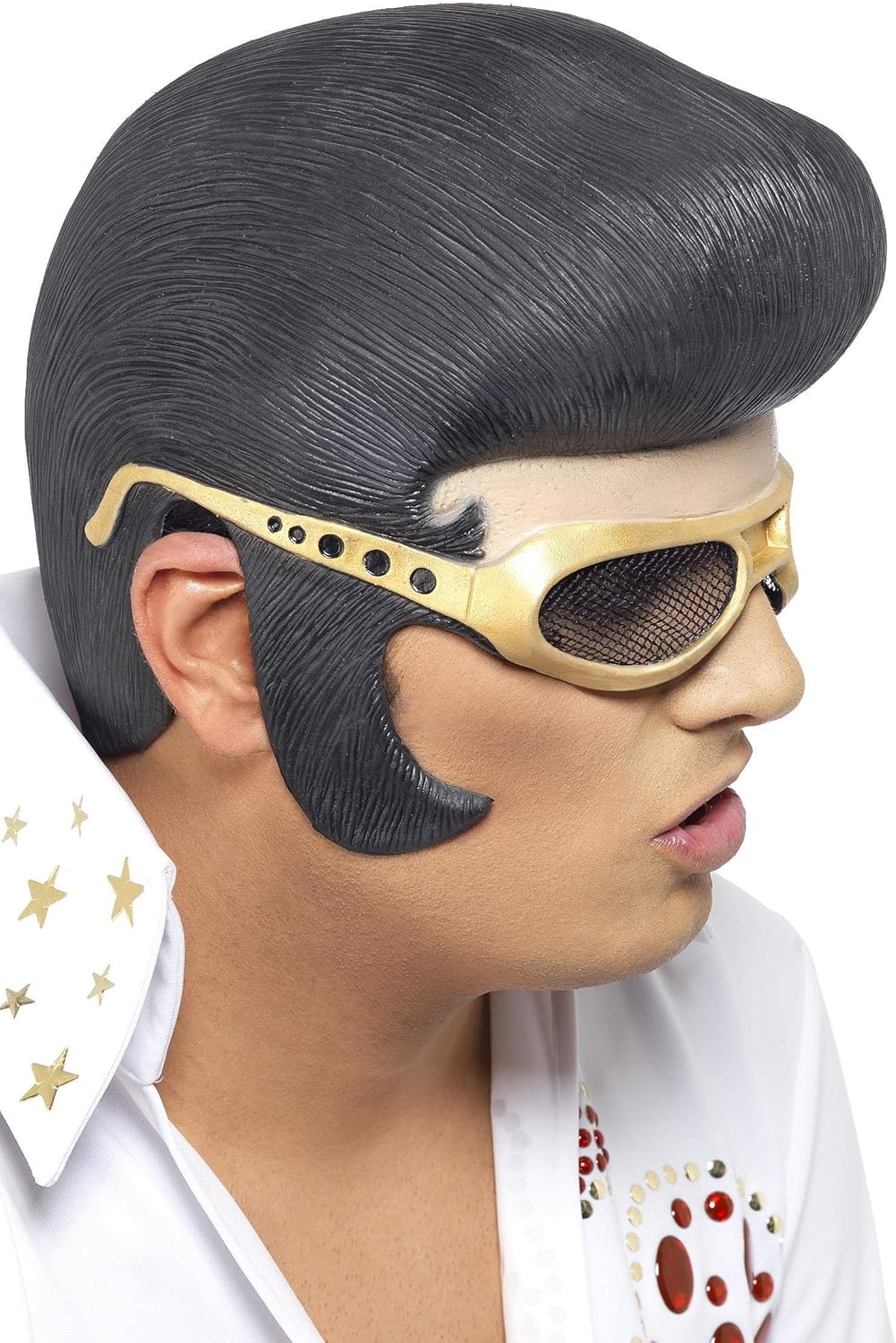 Elvis Headpiece Costume Accessory - Black with Gold Shades & Hair