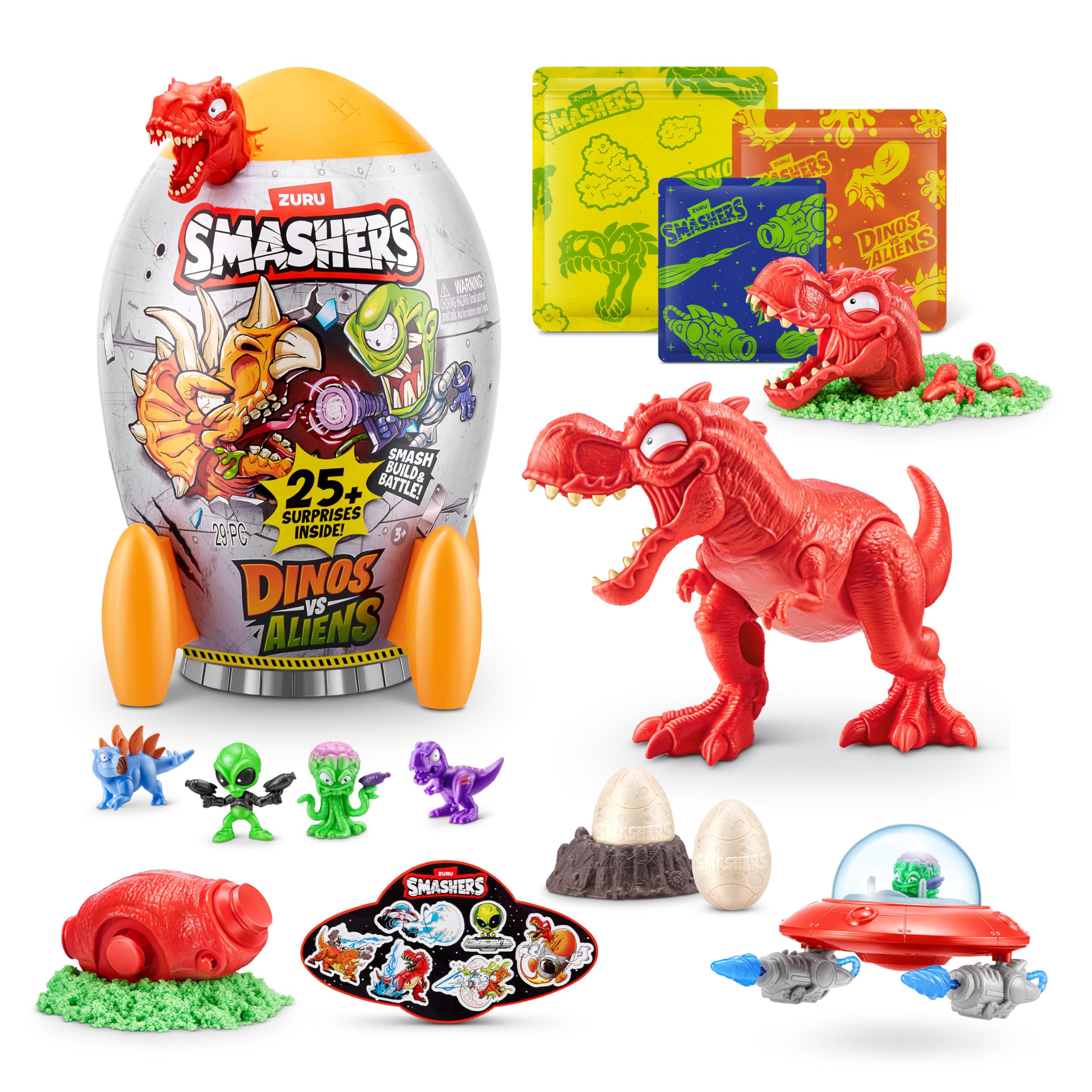 Smashers Dino vs Aliens Medium (T-REX) - Smashable Egg Toy with 20+ Surprises for Kids