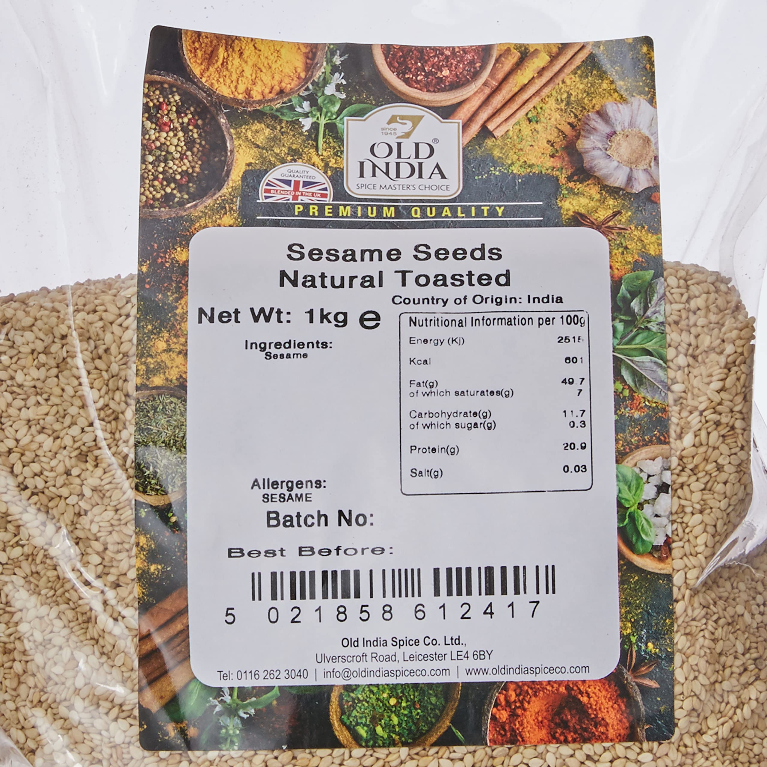 Old India Natural Toasted Sesame Seeds | 1kg Bag | Additive & GMO Free