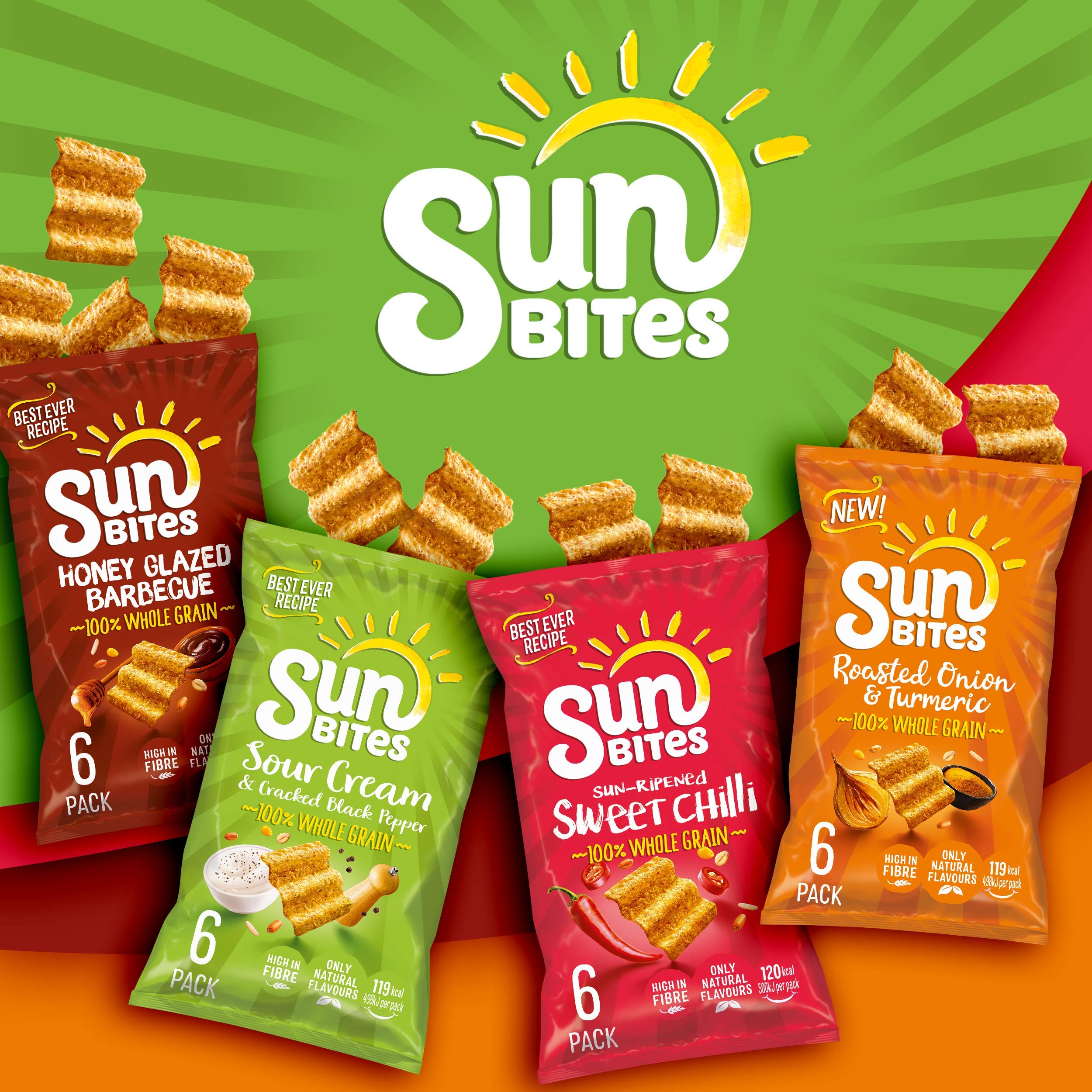 Sunbites Sun Ripened Sweet Chilli Wholegrain Crisps 6x25g Multipack