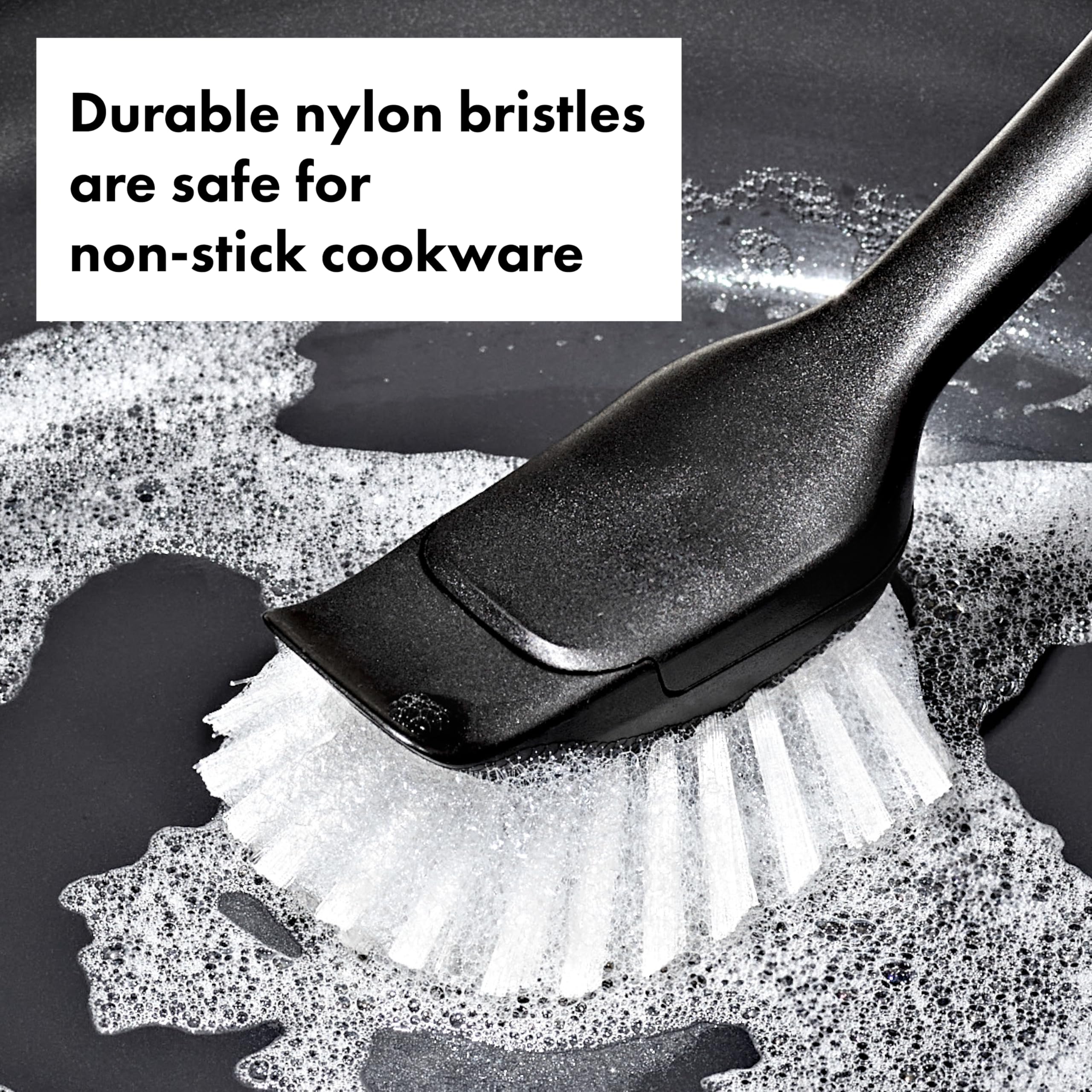 OXO Dish Brush with Stainless Steel Handle | Durable Nylon Bristles & Integrated Scraper | Replaceable Head