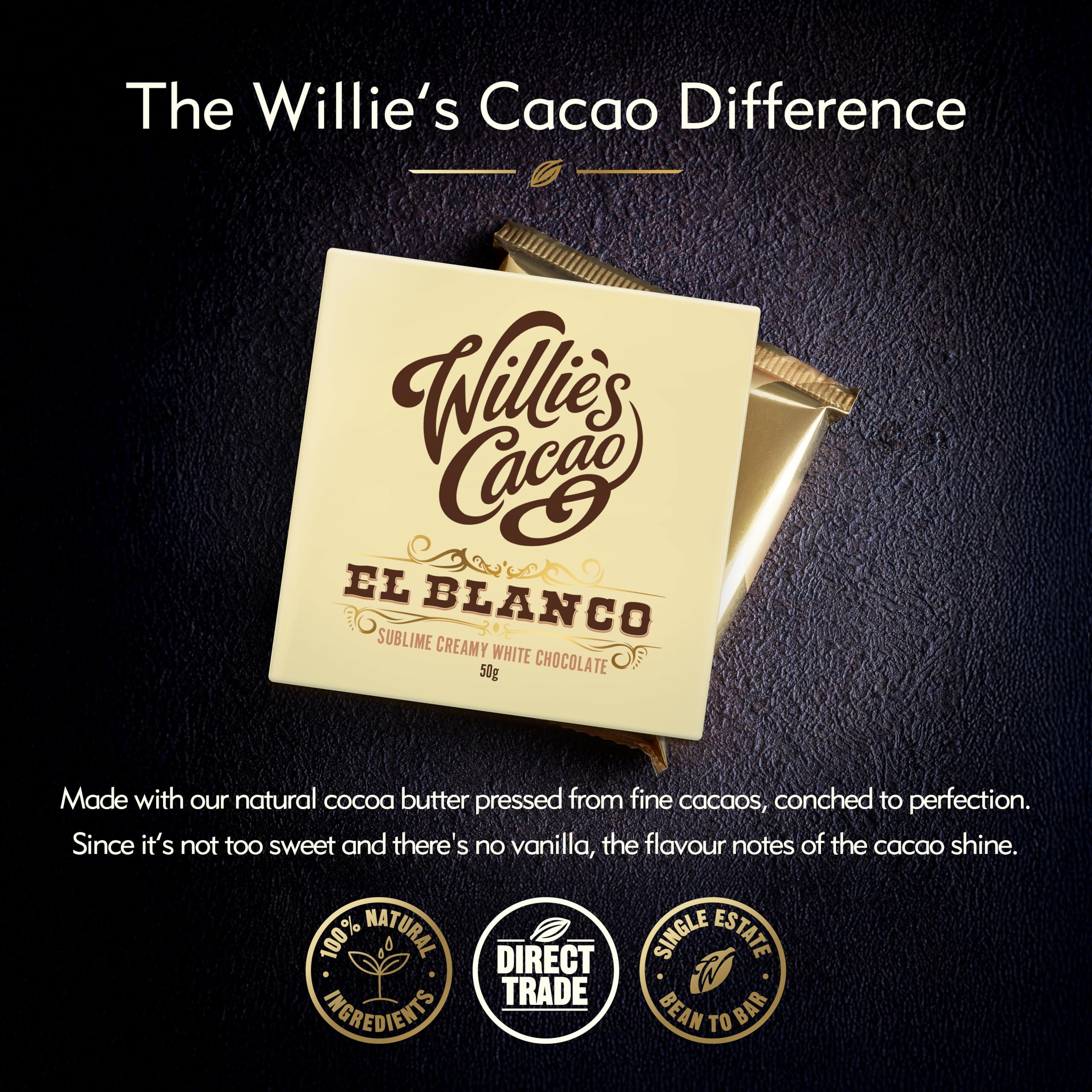 Willie's Cacao Bar - El Blanco, White Chocolate, 50g - Sublimely Creamy, Artisan Bean to Bar 4
