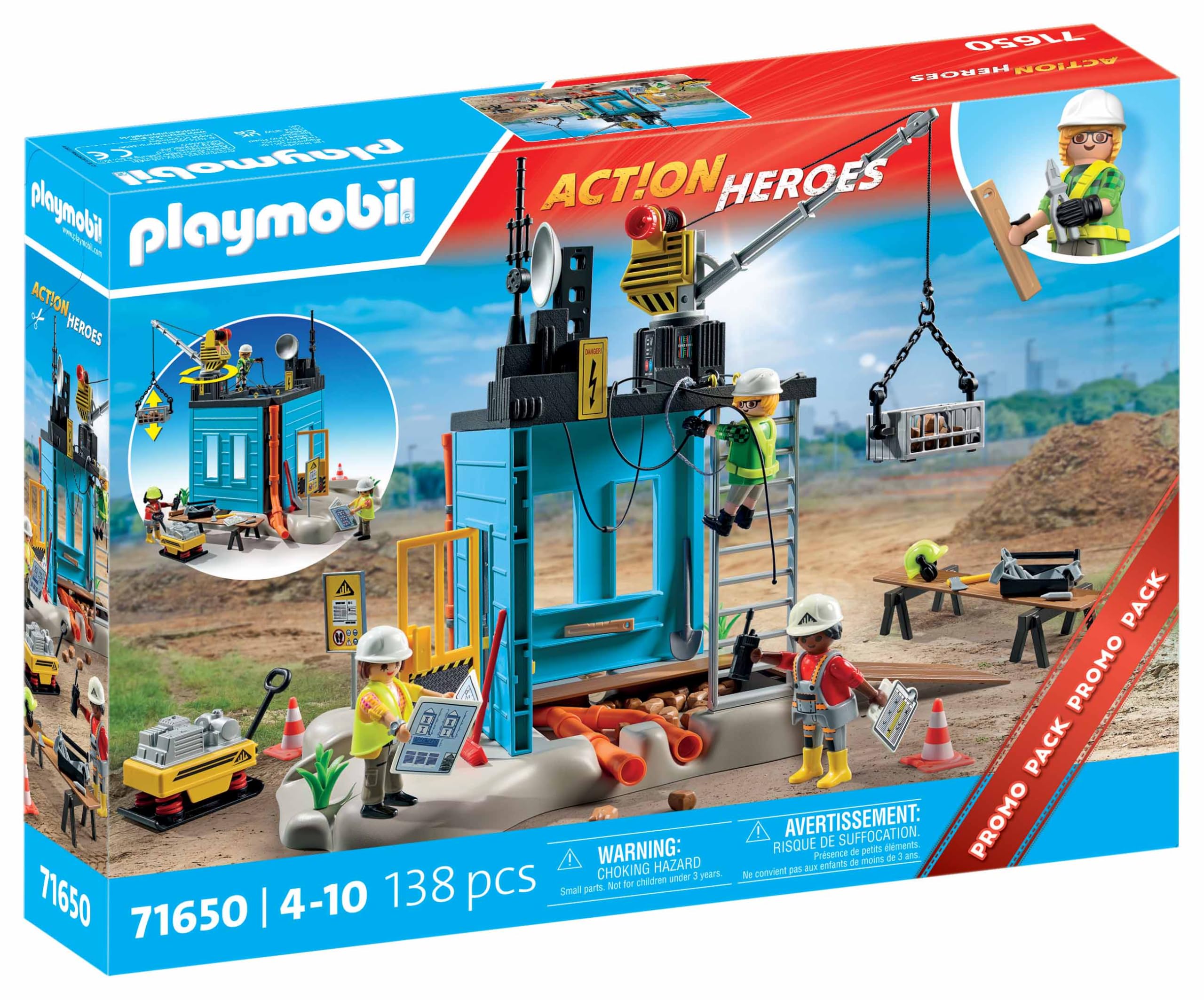 Playmobil 71650 Action Heroes: Construction Site Promo Pack - Building Playset for Kids 4+ 6