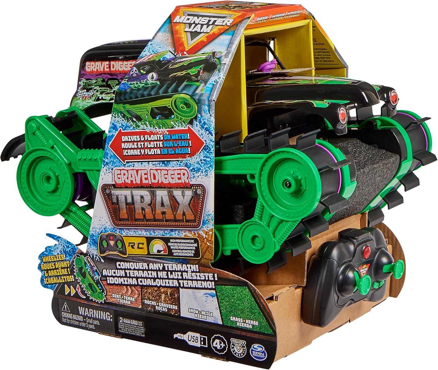 Monster Jam Grave Digger Trax - All-Terrain RC Vehicle for Kids 4+ 5