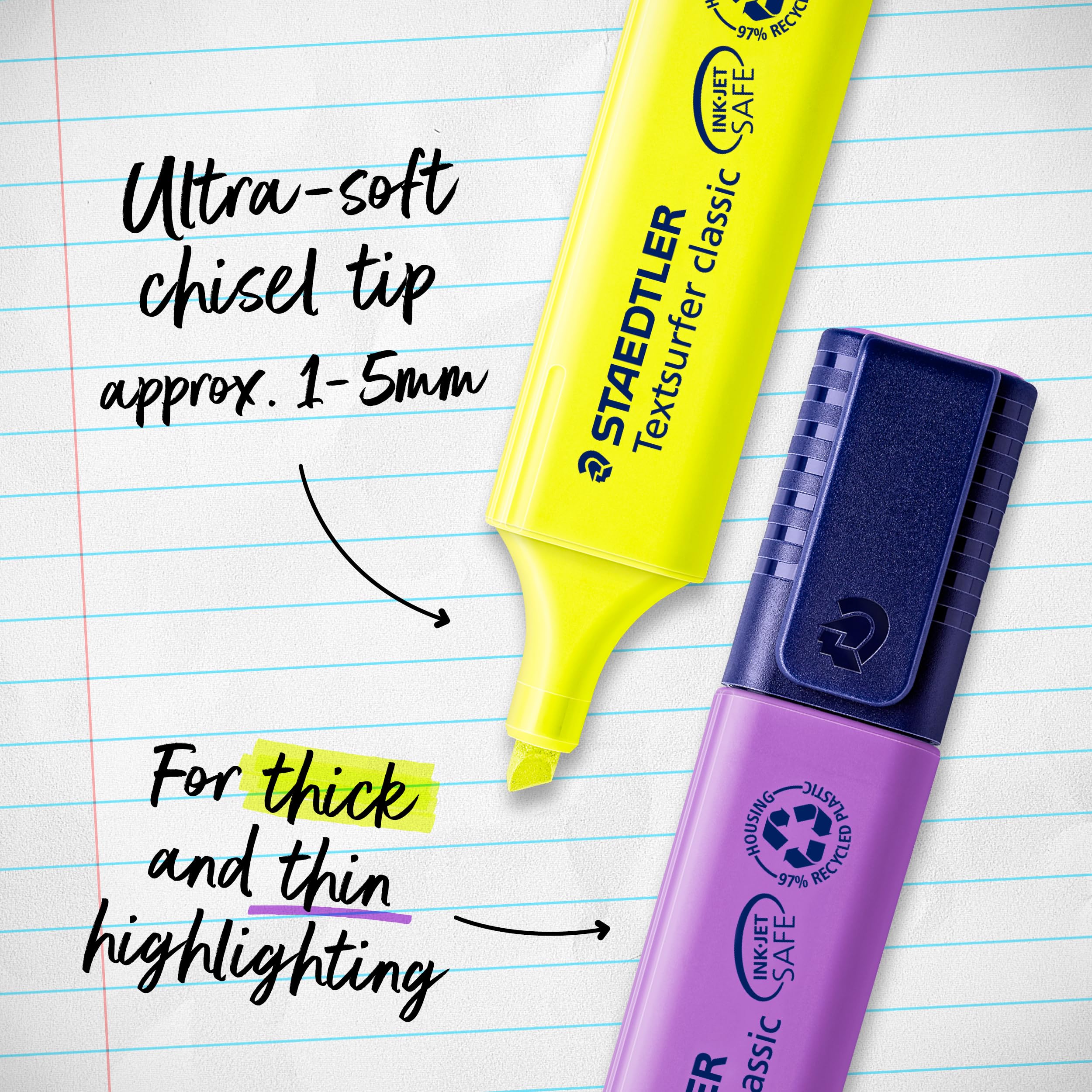STAEDTLER Textsurfer Classic Highlighter - Assorted Colours (6 Count) | InkJet Safe, Chisel Tip 5