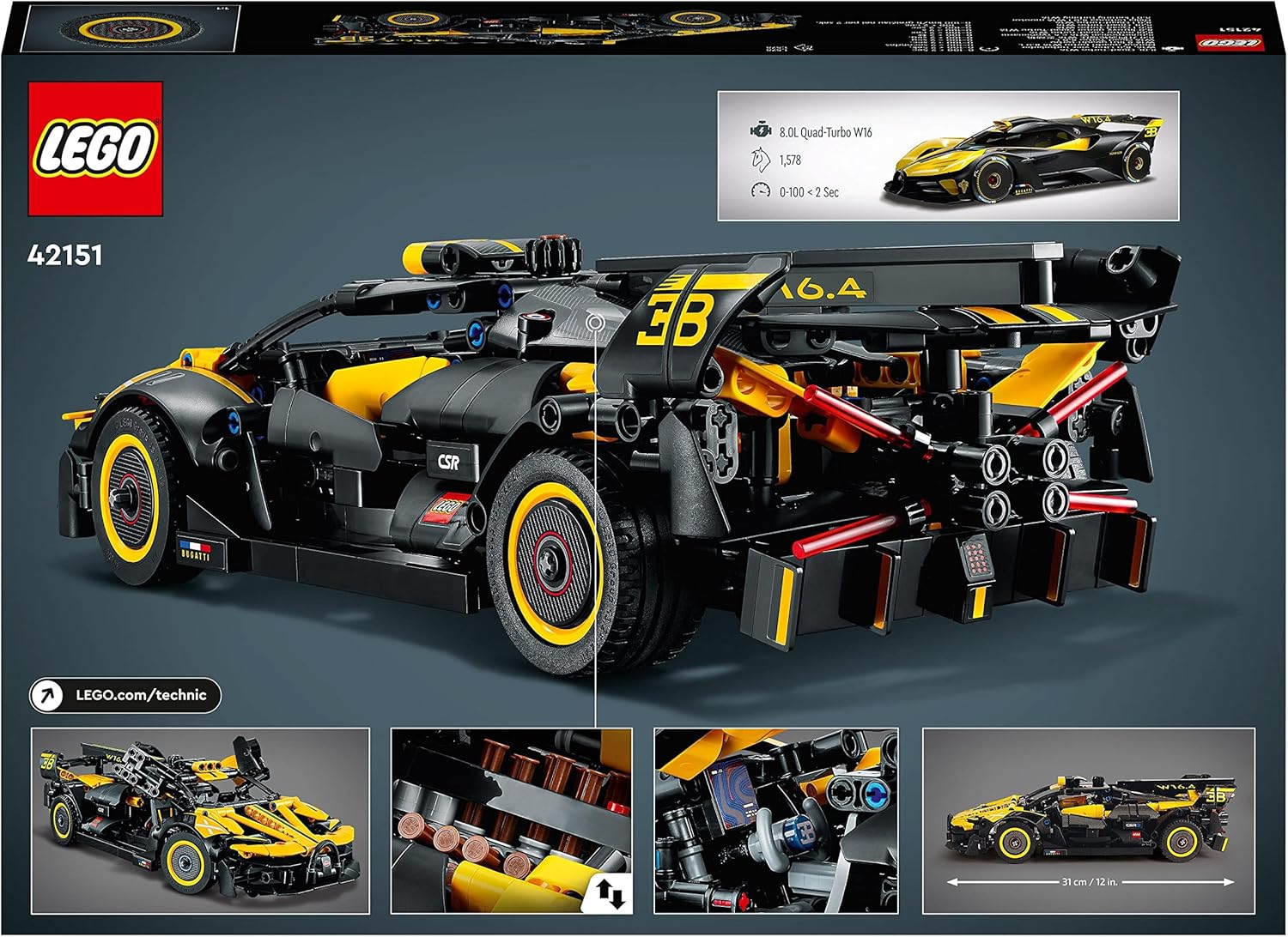 LEGO Technic Bugatti Bolide 42151 Building Set - Working W16 Engine & Scissor Doors for Ages 9+ 6