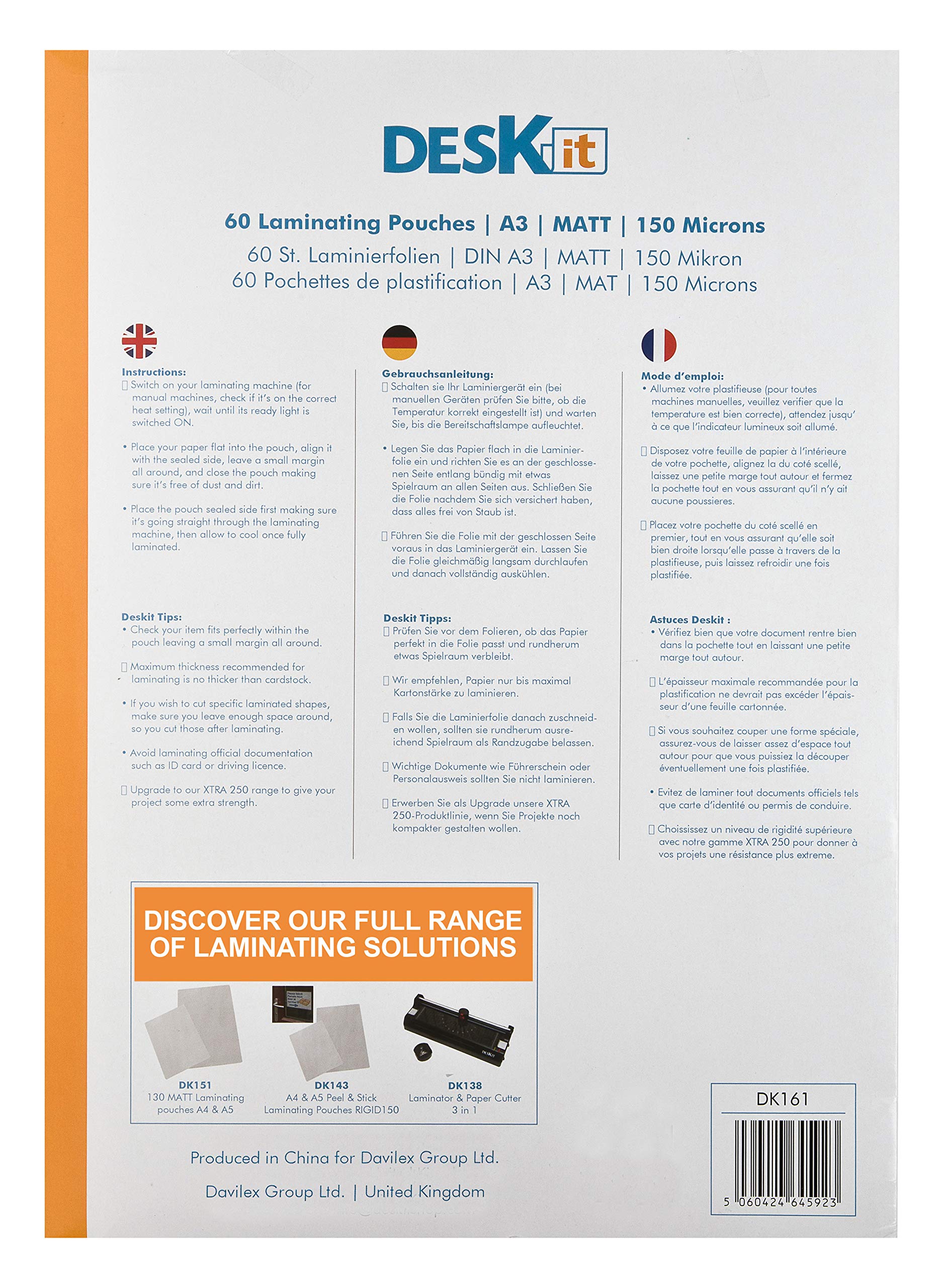 Deskit A3 Matt Laminating Pouches - 150 Microns, 60 Pack | Non-Reflective Finish 5