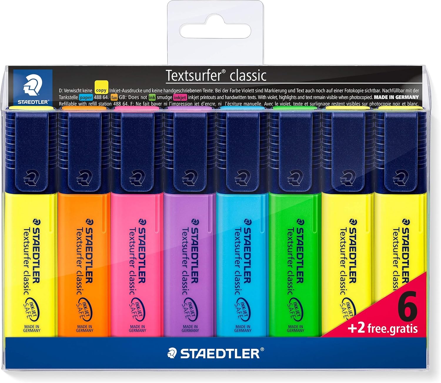 STAEDTLER 364 A WP8 Textsurfer Highlighter Bonus Pack, Assorted Colours, Pack of 6 + 2