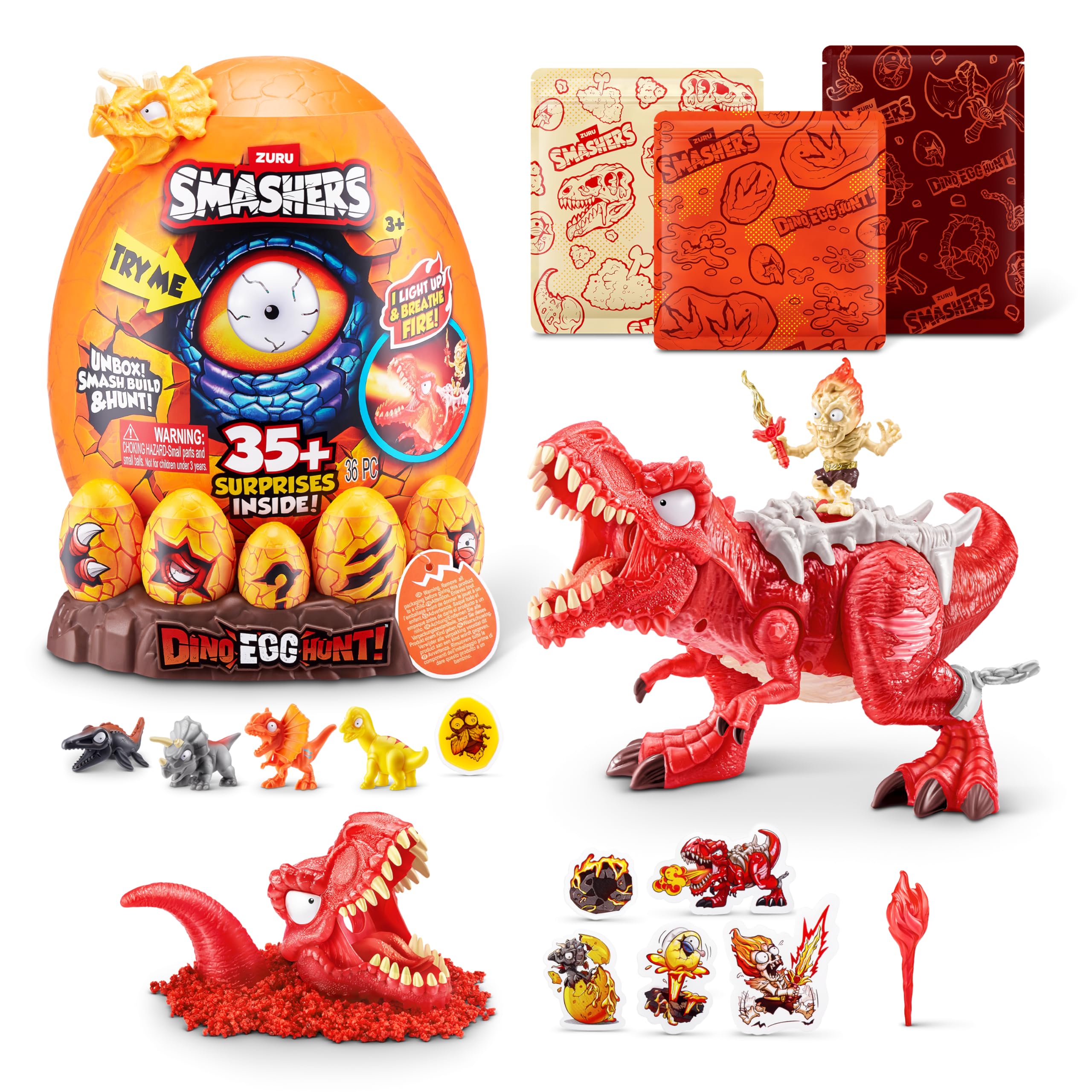 Smashers Dino Egg Hunt by ZURU - Fire Breathing Light-Up Dinosaur Playset for Kids