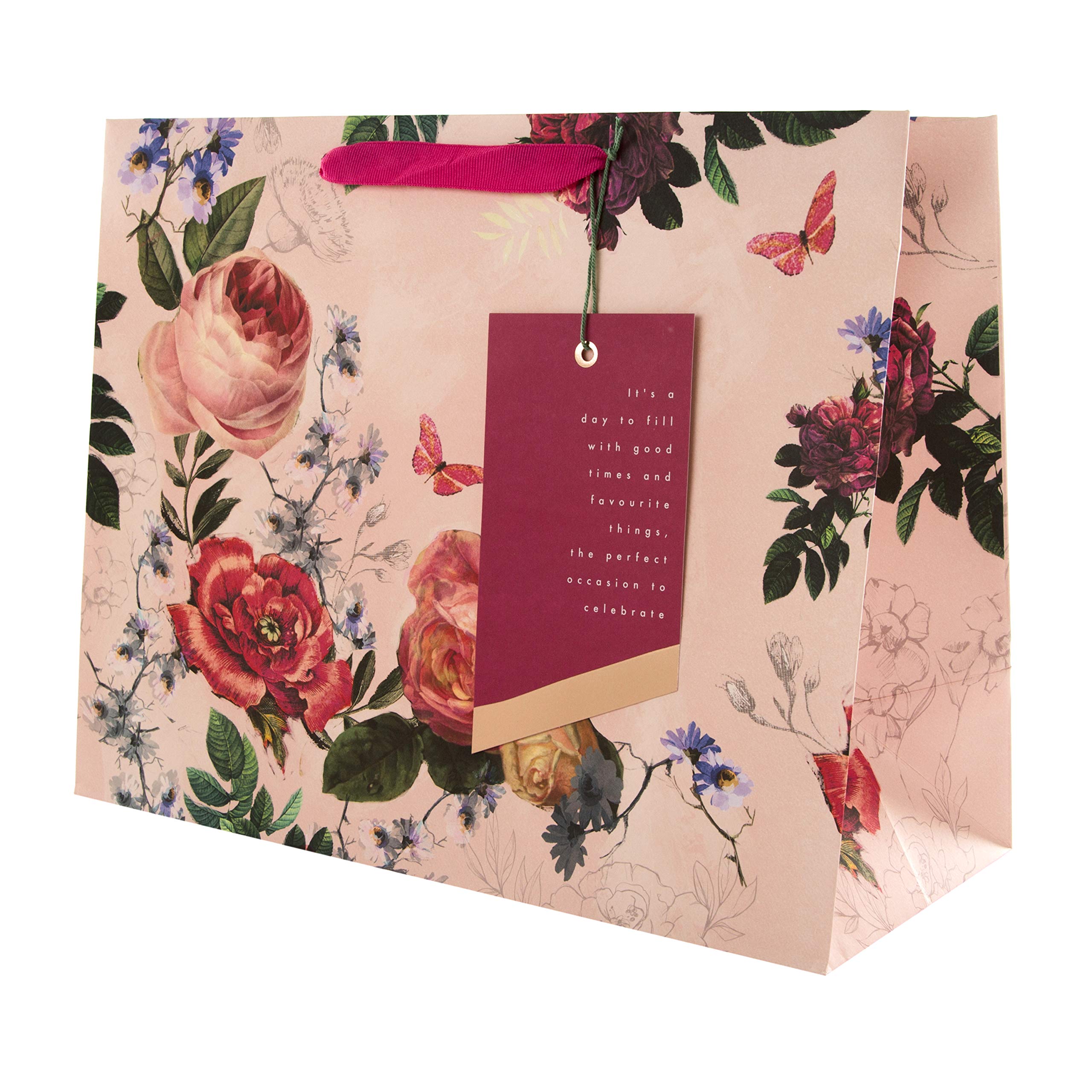 Hallmark Large Gift Bag - Elegant Floral Design | Landscape Orientation | 33cm x 26.5cm x 14.6cm
