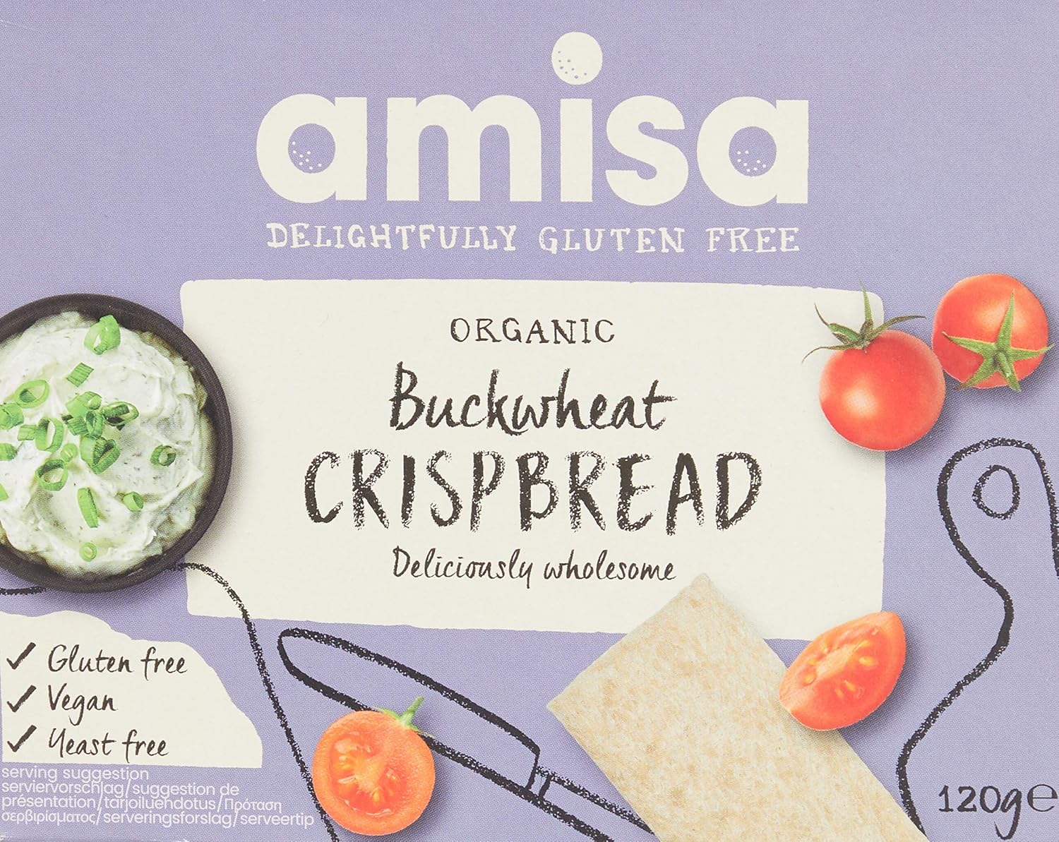 Amisa Organic Gluten Free Buckwheat Crispbread 120g - Lightly Roasted Snack Packs