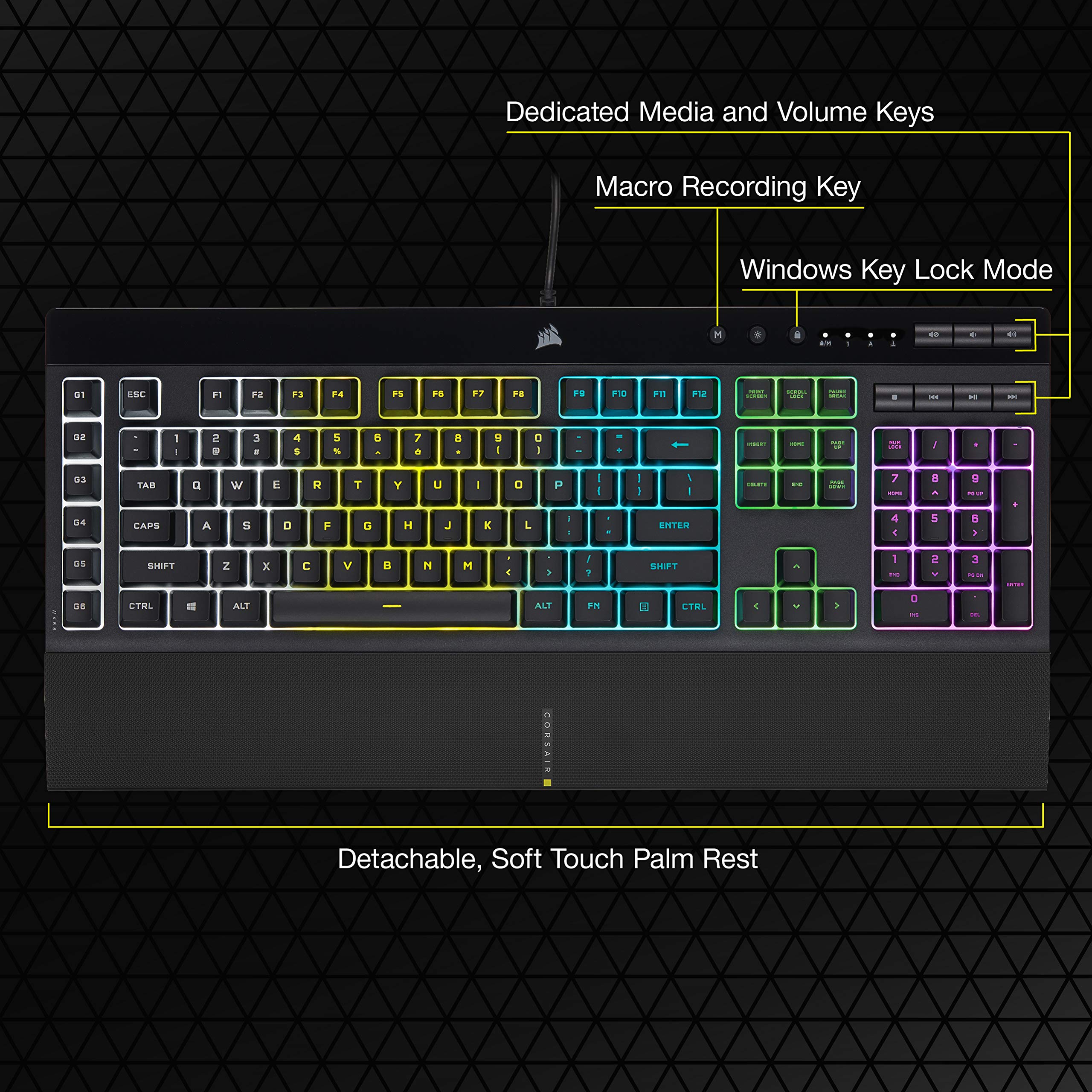 CORSAIR K55 RGB PRO Membrane Wired Gaming Keyboard – IP42 Dust and Spill-Resistant – 6 Macro Keys with Elgato Integration – iCUE Compatible – QWERTY UK – PC, Mac, Xbox – Black 6