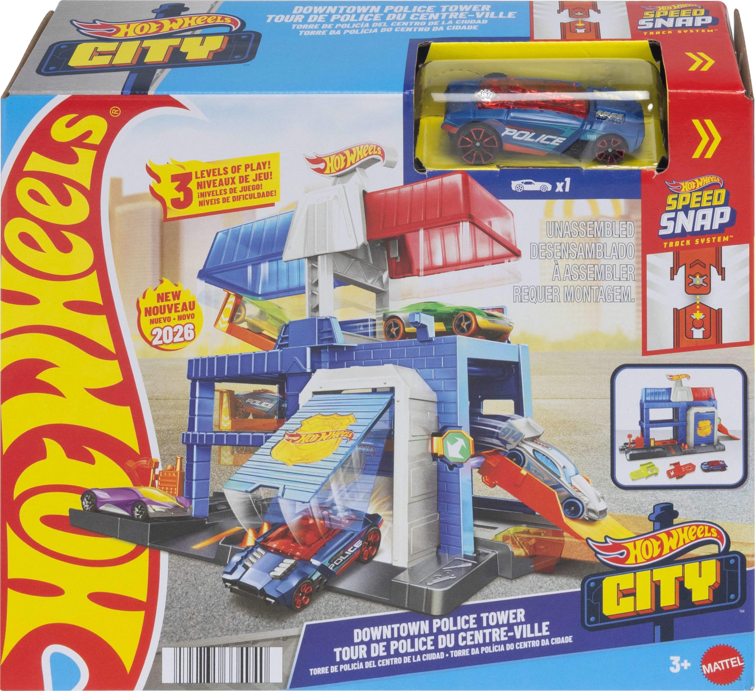 Hot Wheels City Downtown Police Tower Track Set with 1:64 Scale Die-Cast Car | Expandable 5