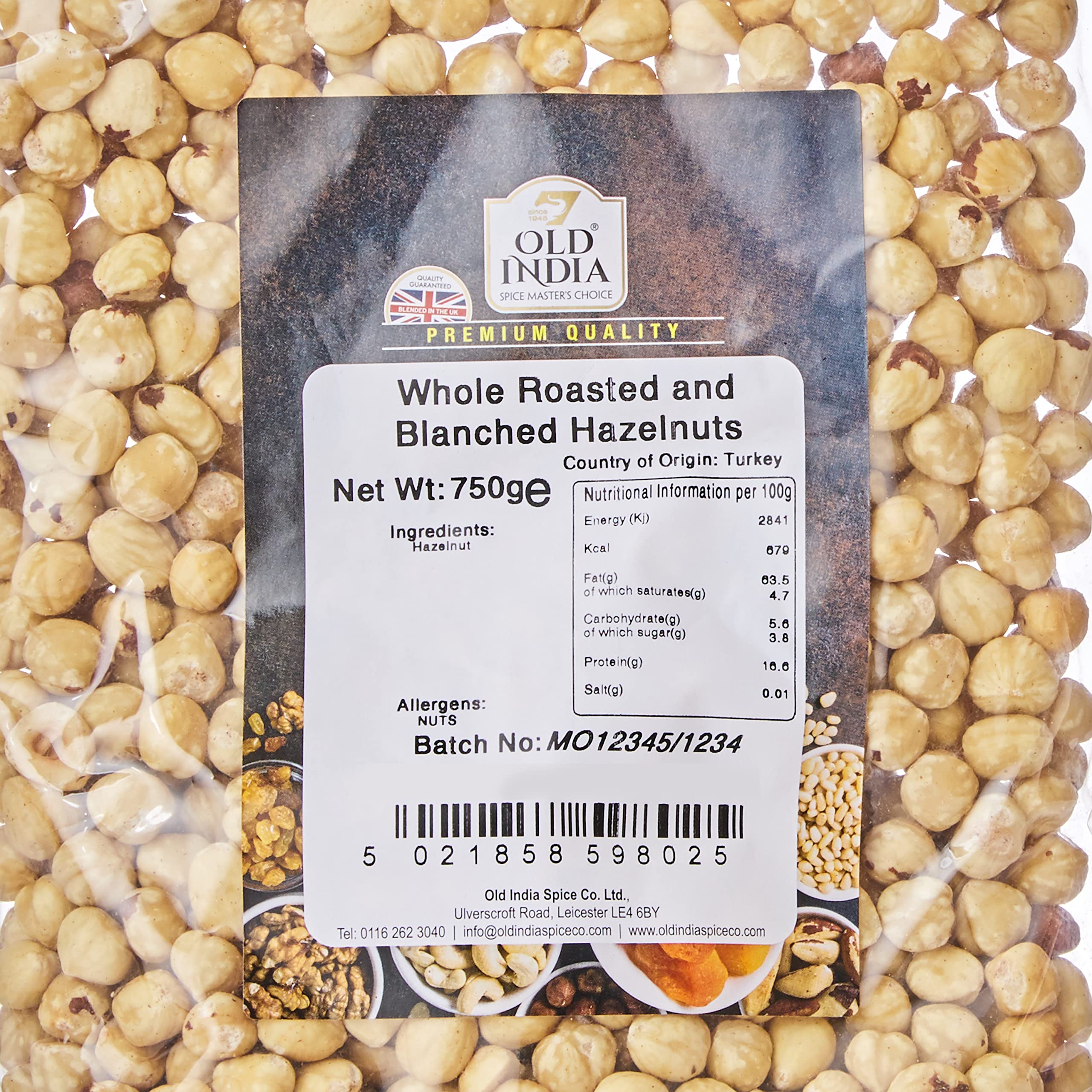 Old India Whole Roasted and Blanched Hazelnuts - 100% Natural | 750g Pack