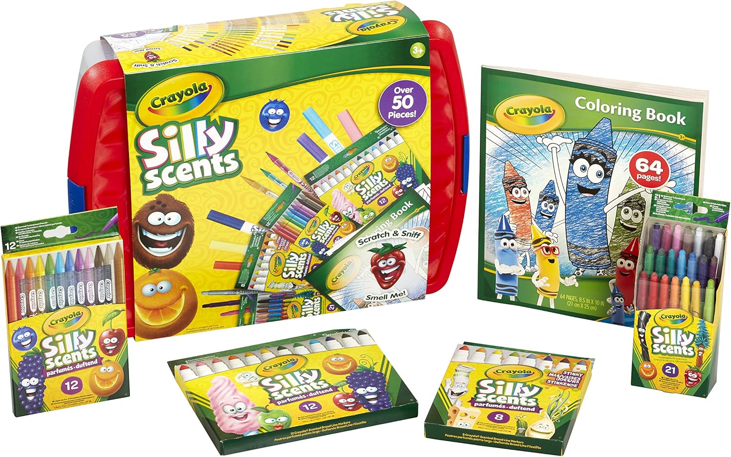 Crayola Silly Scents Scented Colouring Tools Tub Bundle - Over 50 Pieces with Markers, Crayons & Pencils